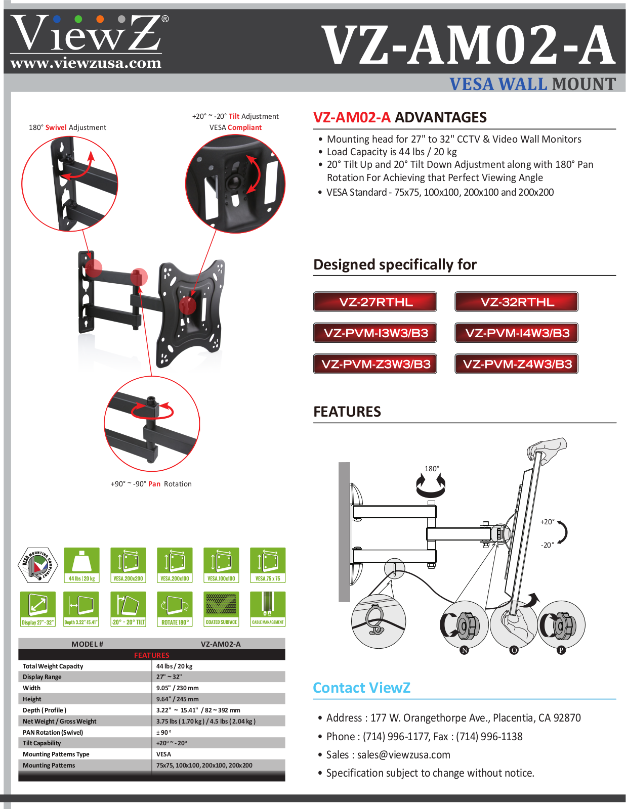 ViewZ VZ-AM02-A Specsheet