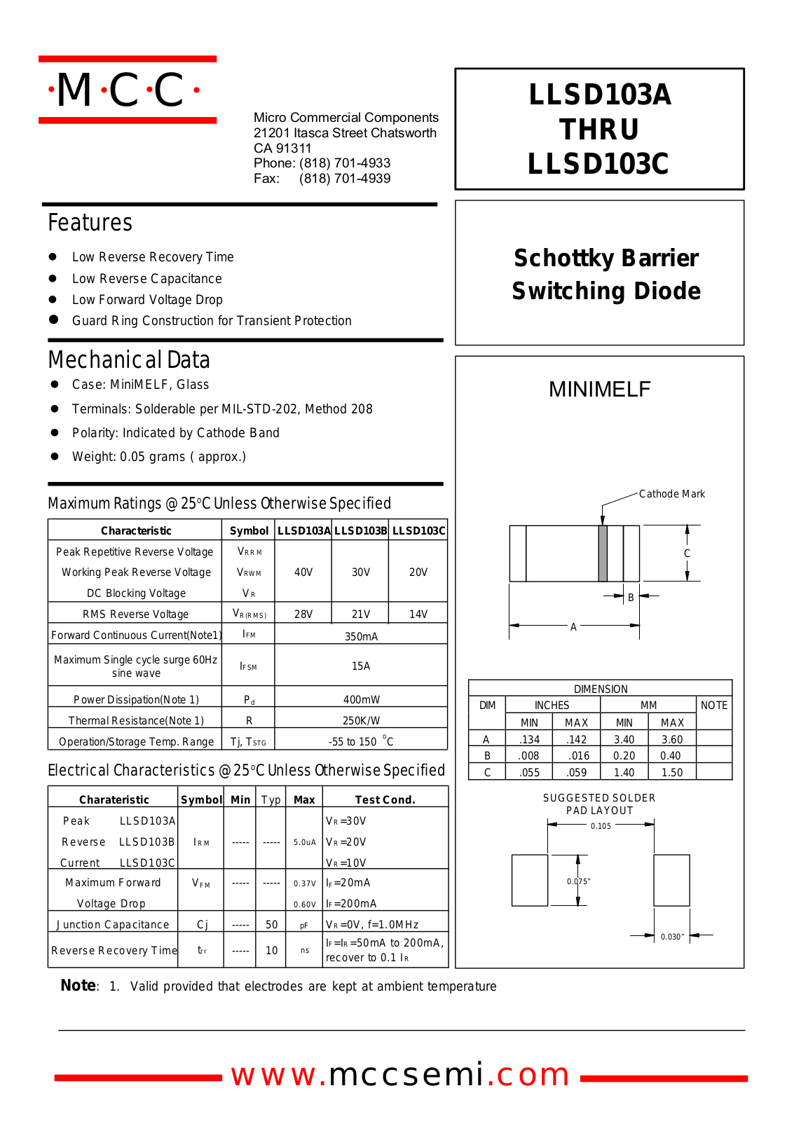 MCC LLSD103B Datasheet