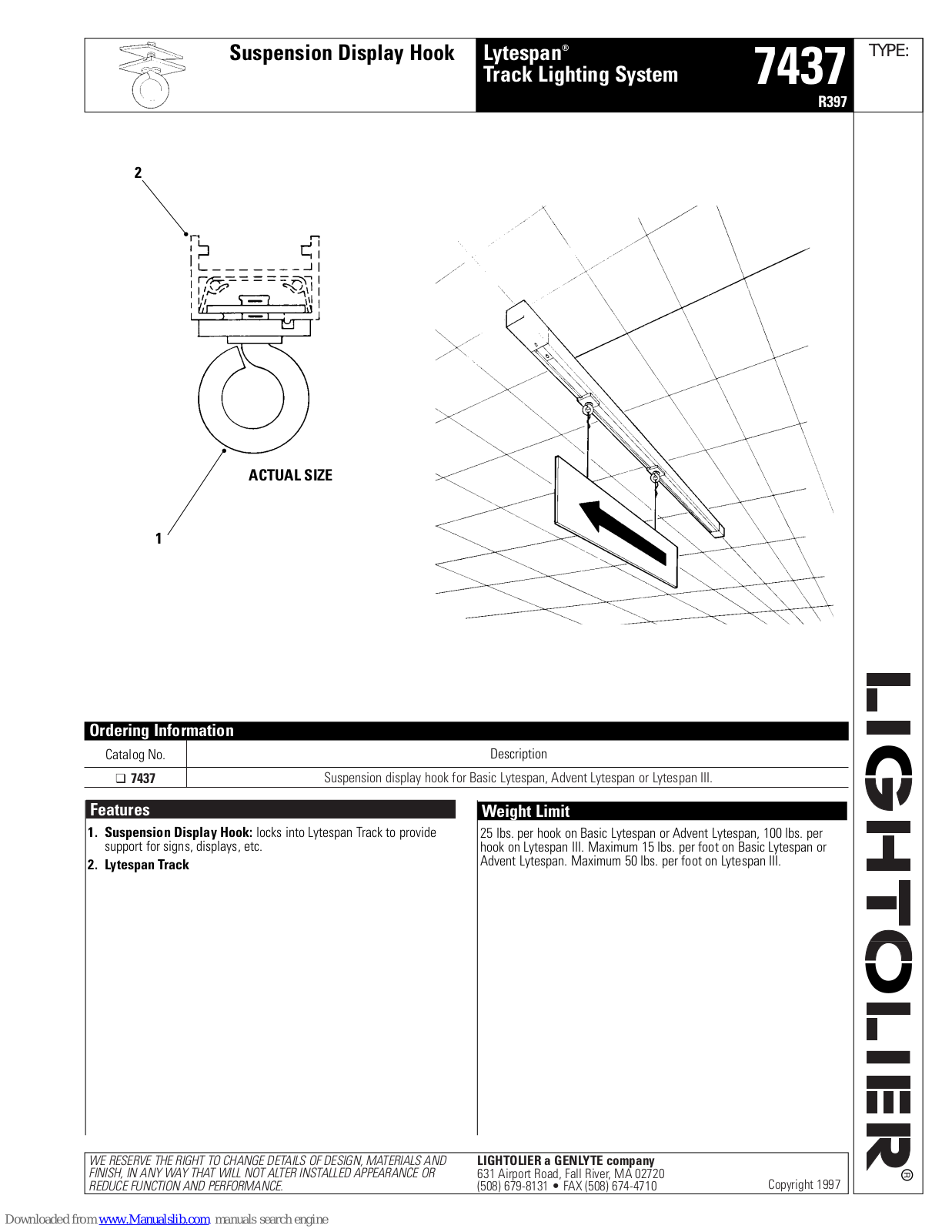 Lightolier Lytespan 7437 Specification - ManualMachine.com