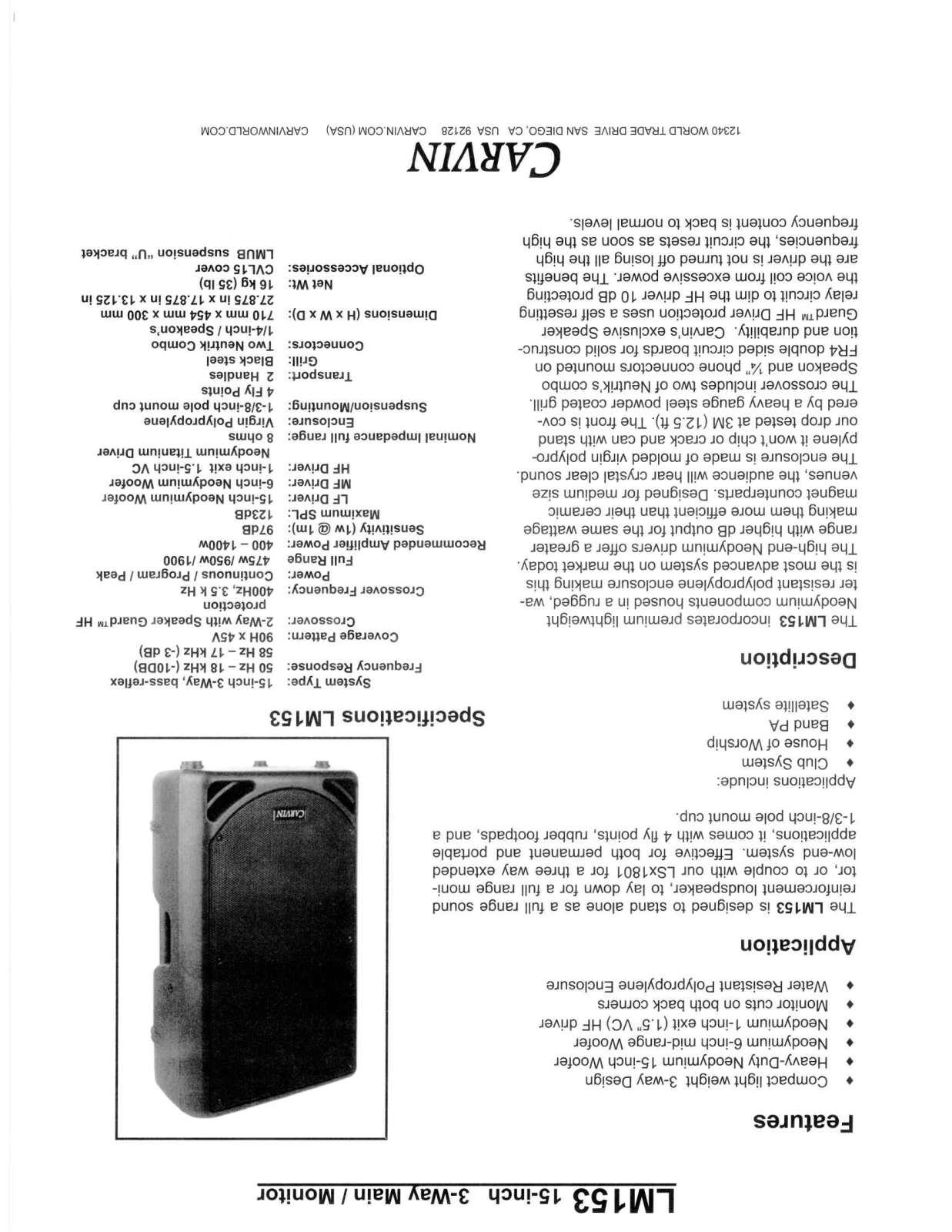 Carvin LM153 Quick Reference Guide