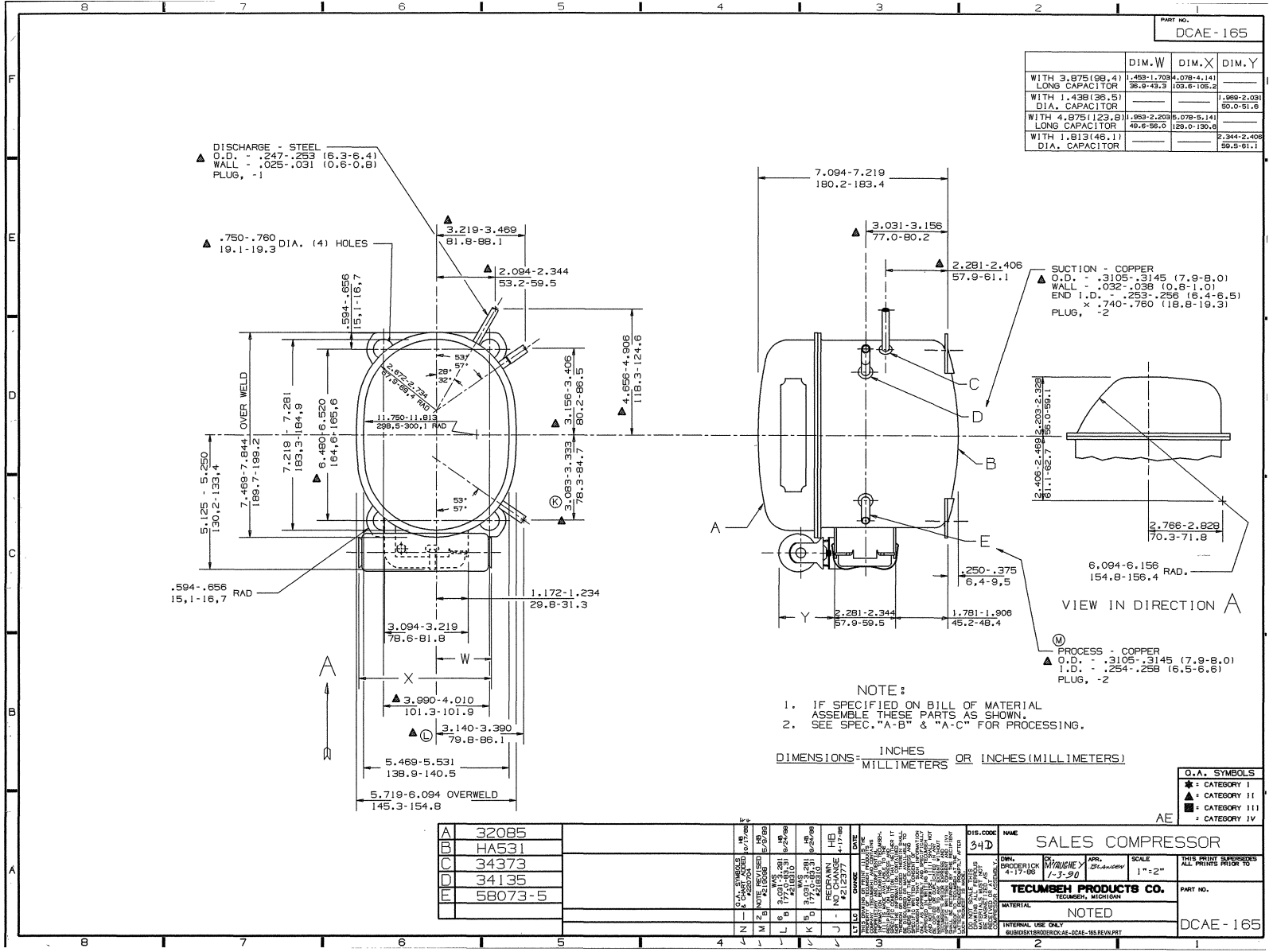 Tecumseh AEA3425AXA, AEA3425YXA, AEA3425YXC Drawing Data