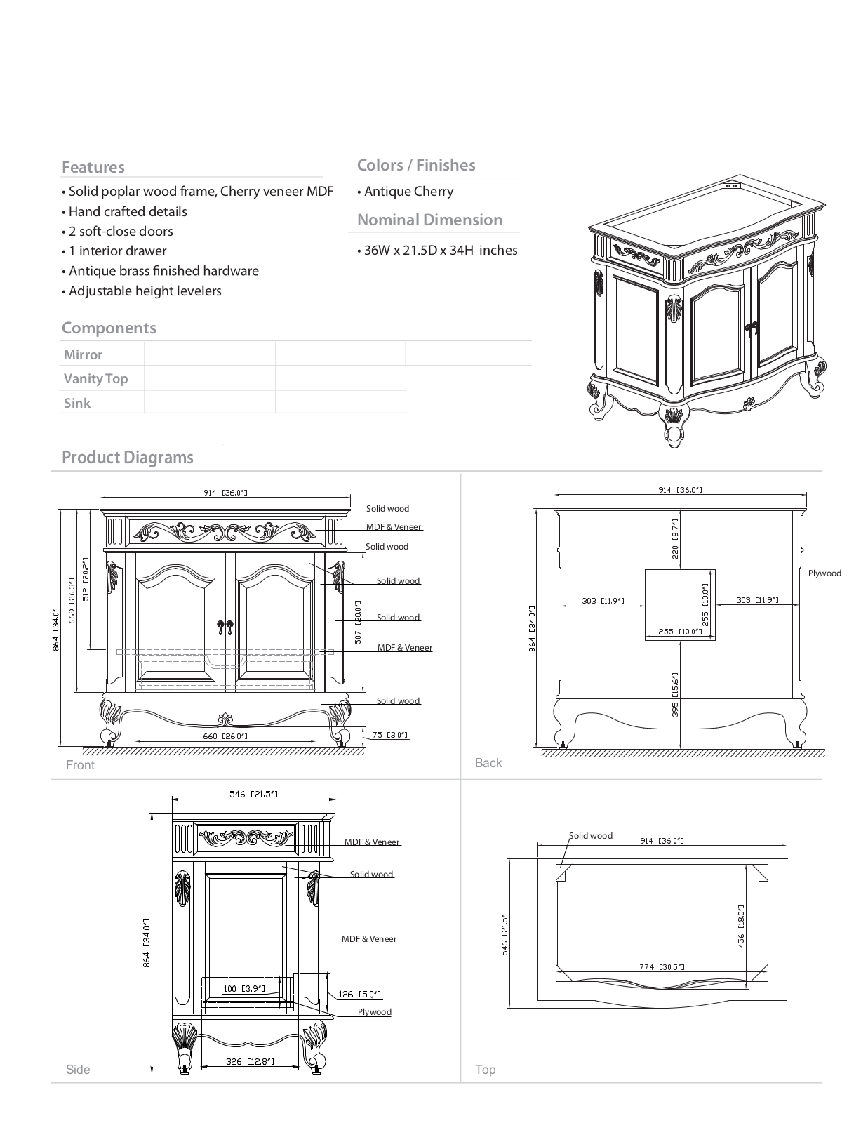 Avanity W001730145 Specifications - ManualMachine.com
