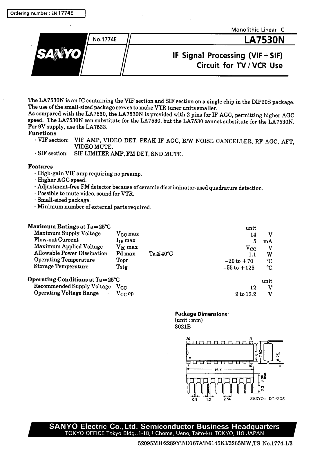 SANYO LA7530N Datasheet