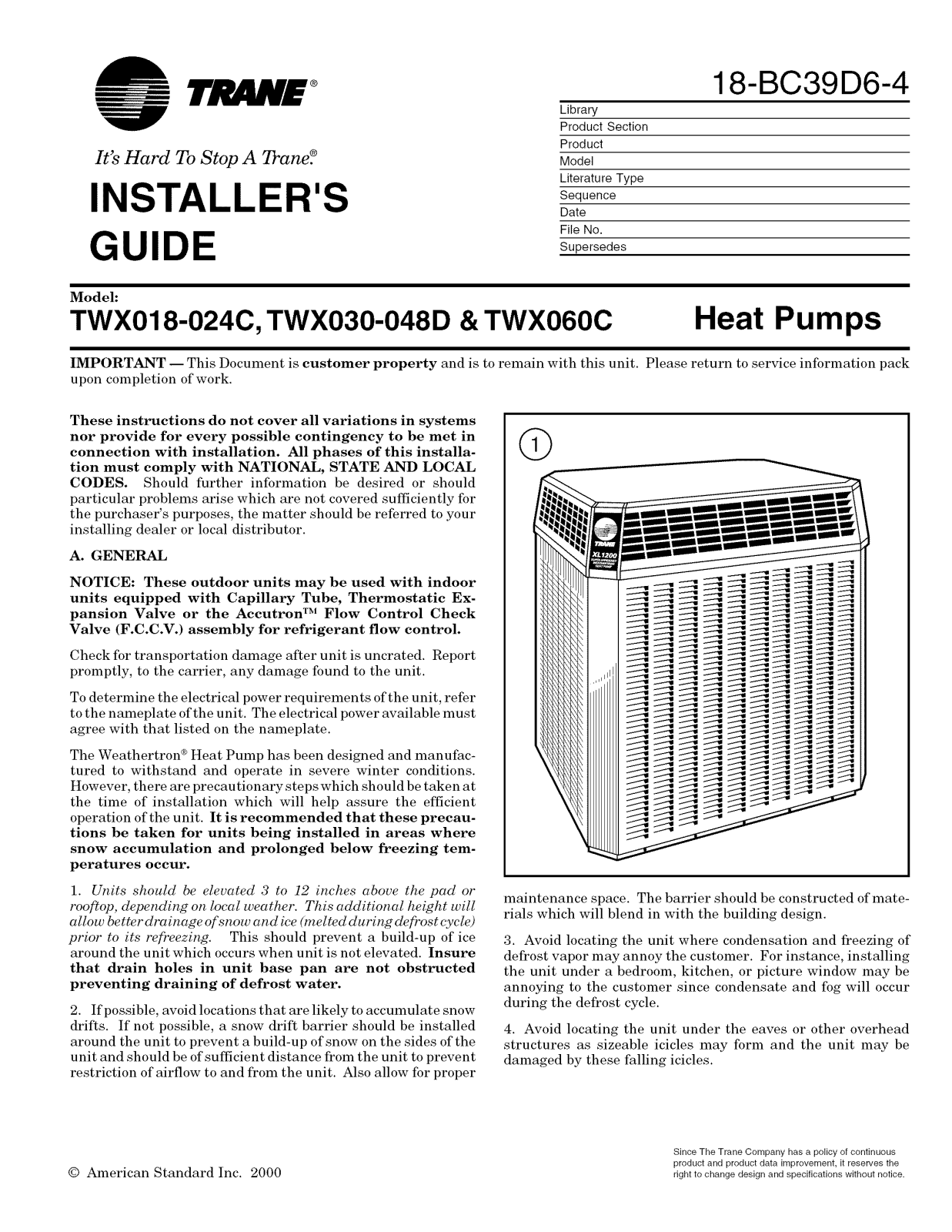 Trane TWX060C, TWX030-048D, TWX018-0240 User Manual