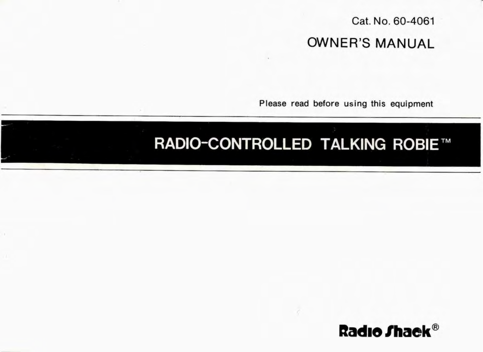 Radioshack TALKING ROBIE VERSION 1 User Manual