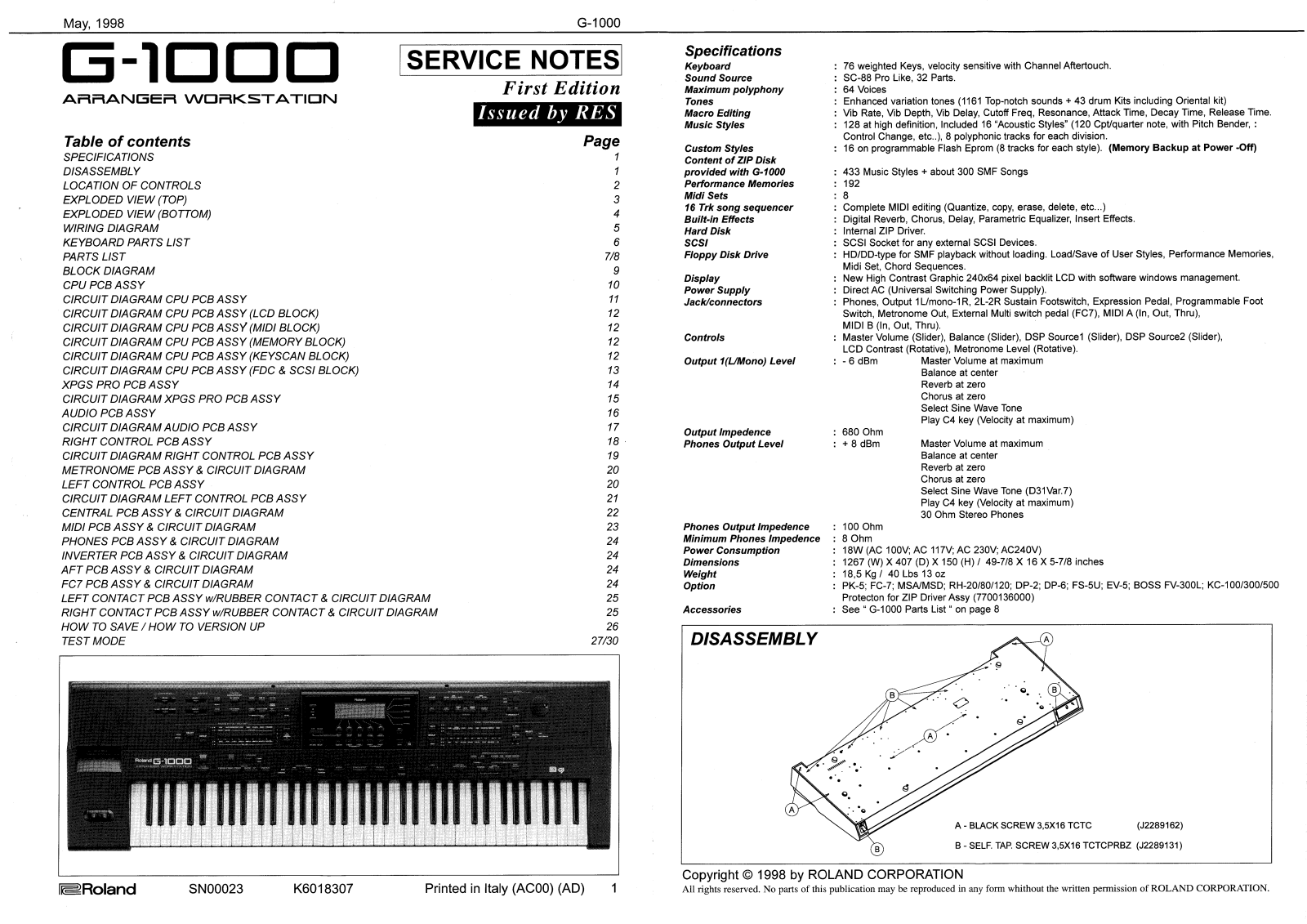 Roland G-1000 Schematic