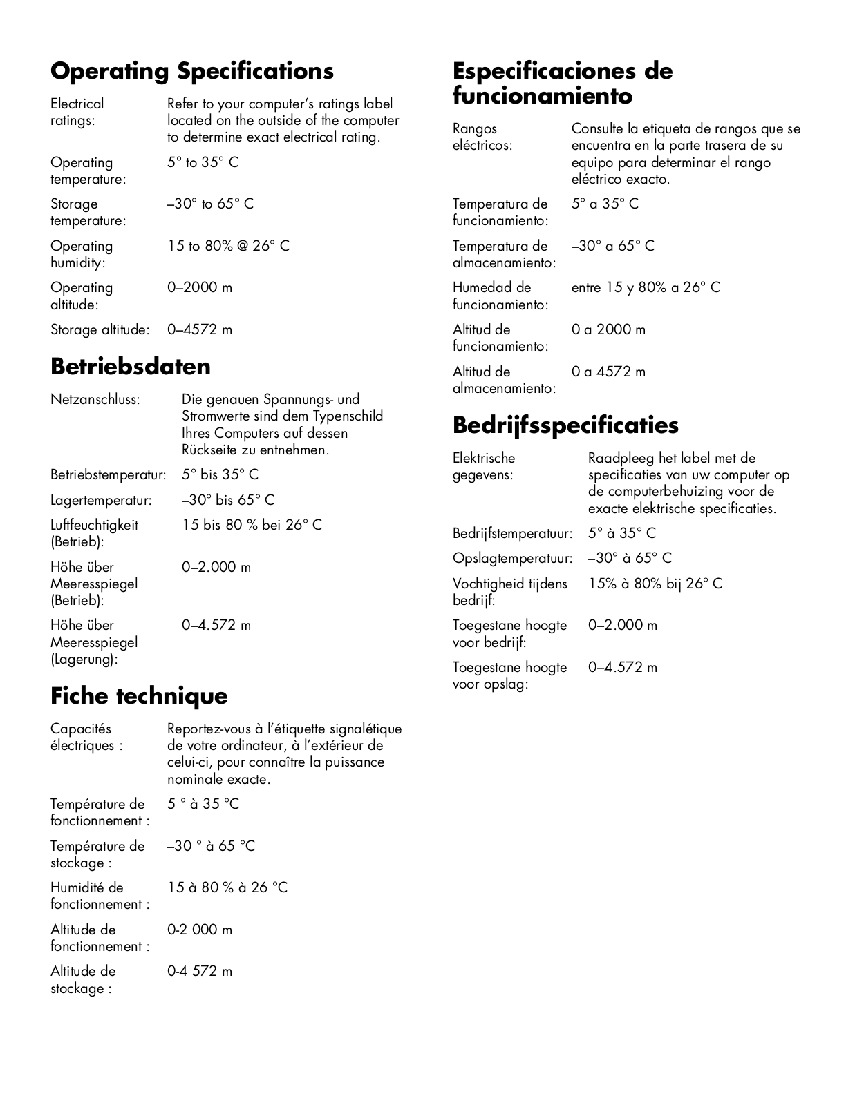 HP 110-000t CTO, 110-000z CTO, 110-010xt CTO, 110-014, 110-016 Specifications