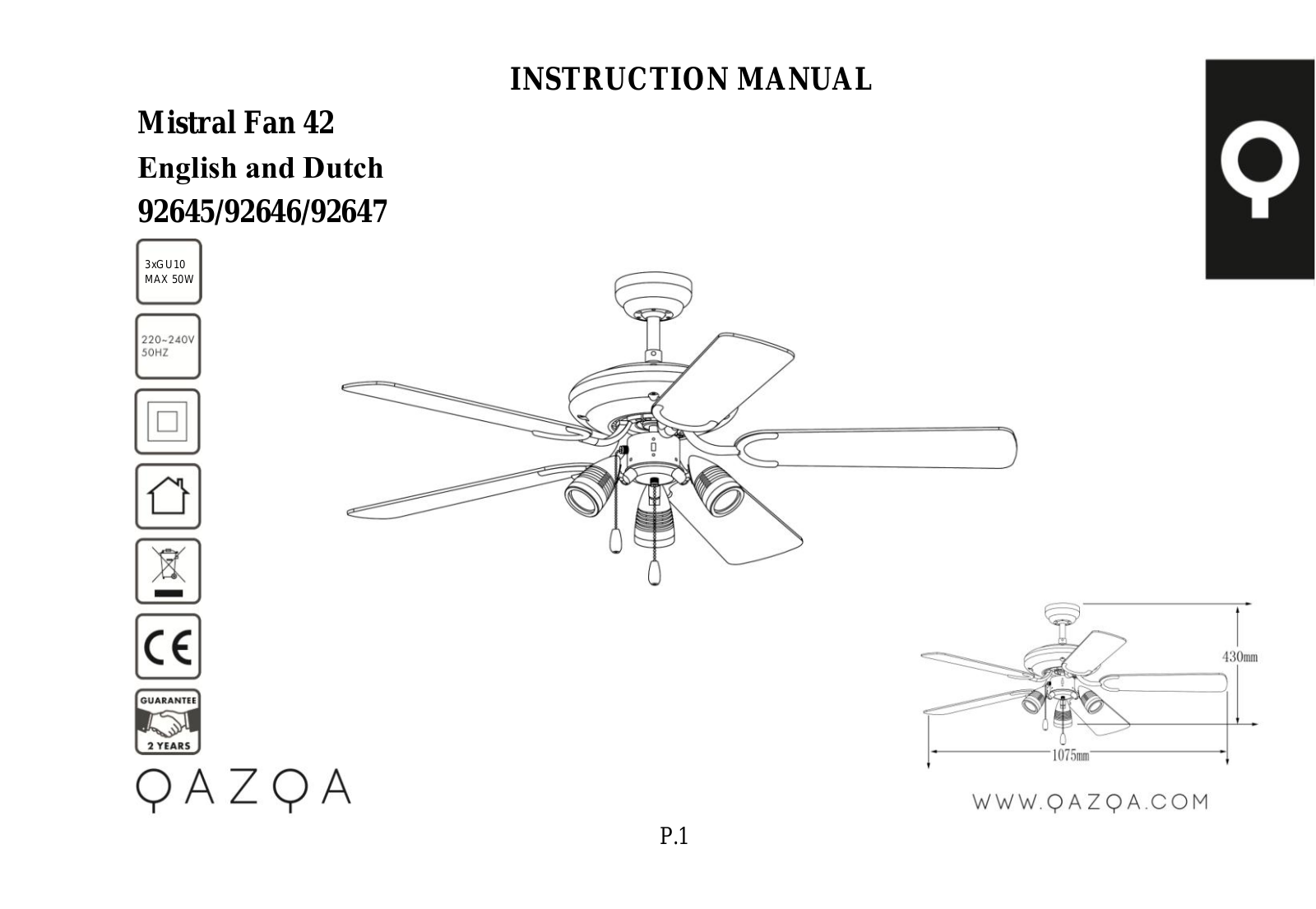 Mistral 92645, 92646, 92647 Instruction Manual