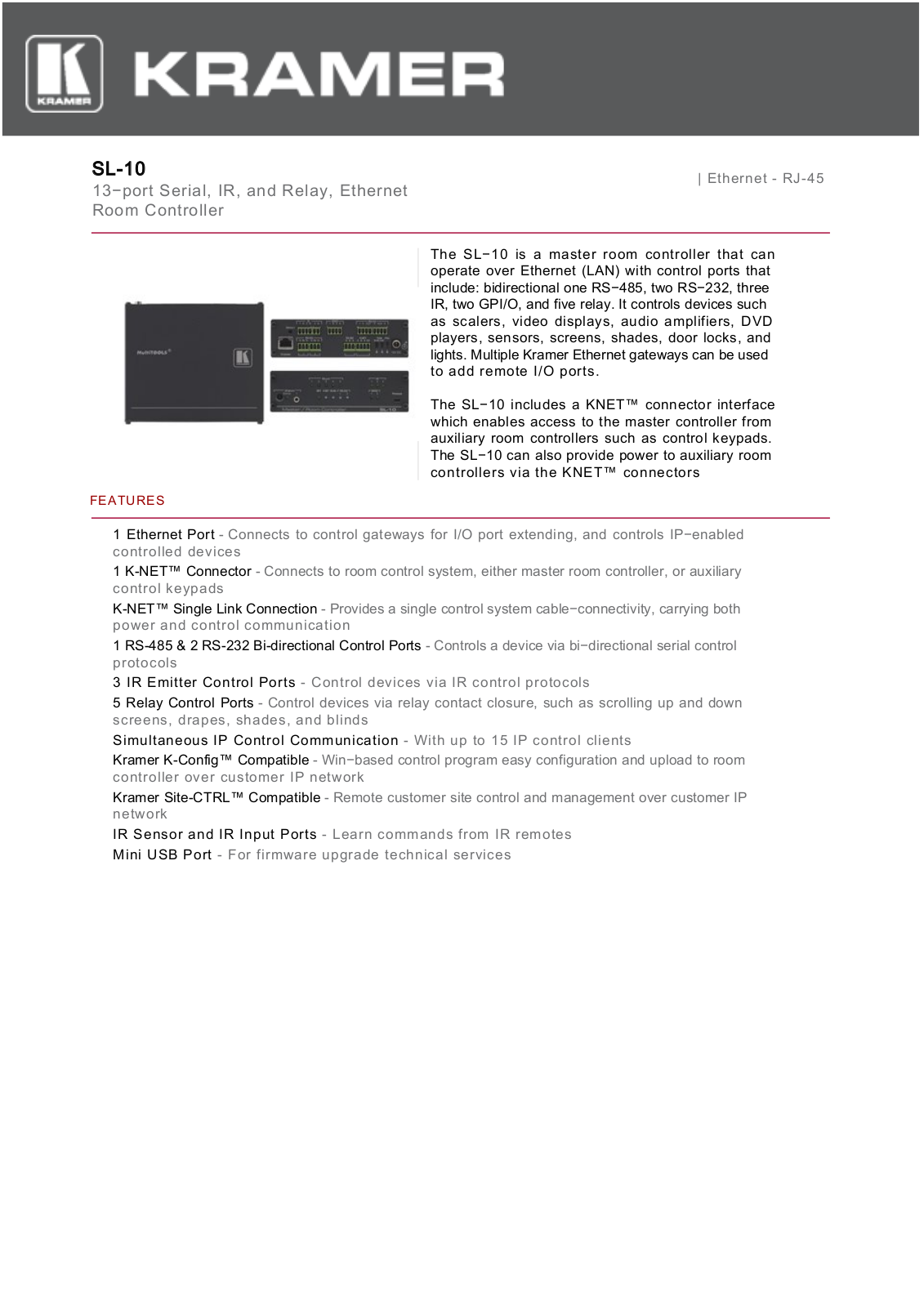 Kramer SL-10 Datasheet