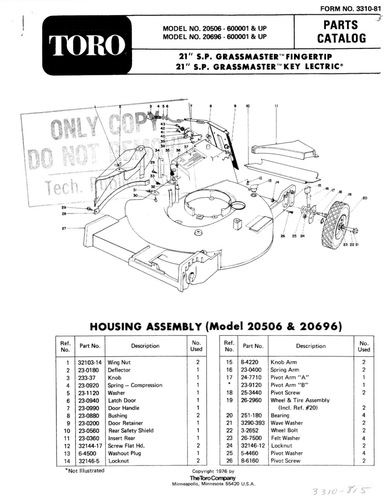 Toro 20506, 20696 Parts Catalogue