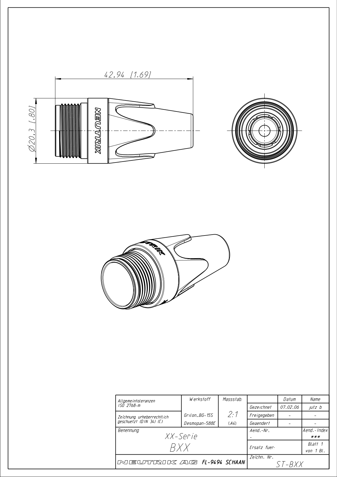 Neutrik BXX-BROWN, BXX-GREEN, BXX-RED, BXX-VIOLET, BXX-WHITE Drawing