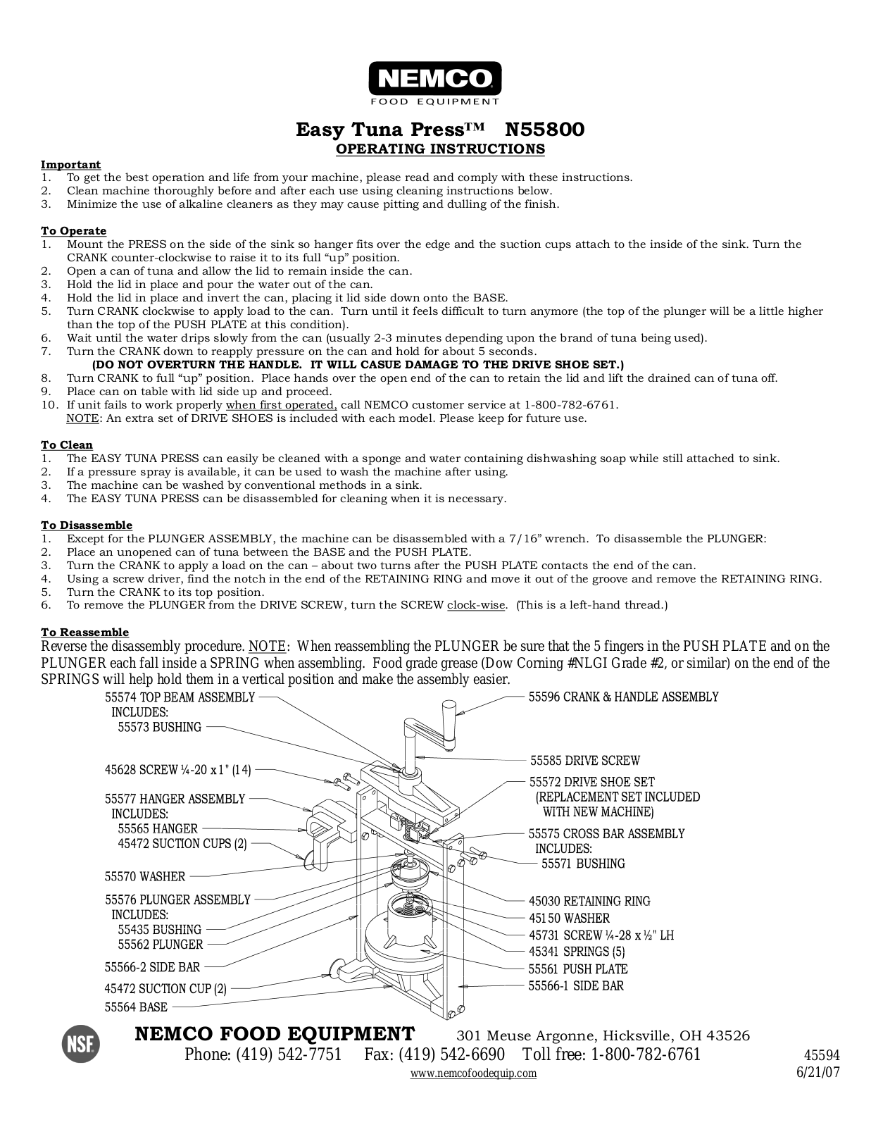 Nemco 55800 User Manual