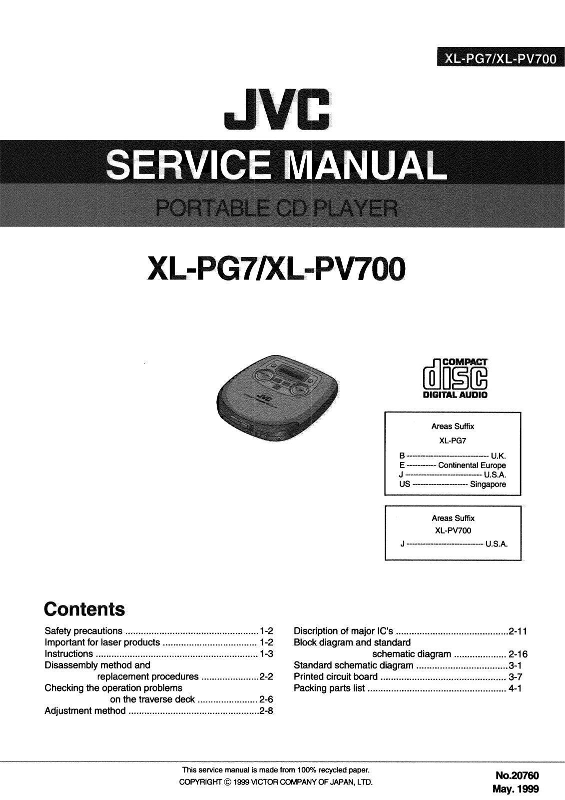 JVC XL-PG7B, XL-PG7E, XL-PG7J, XL-PG7US, XL-PV700J Service Manual