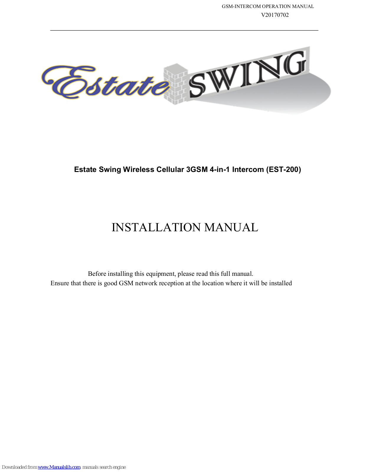Estate Swing EST-200 Installation Manual - ManualMachine.com