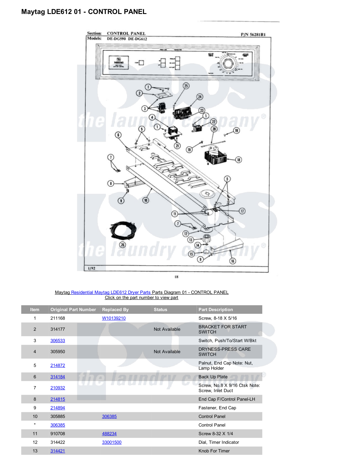 Maytag LDE612 Parts Diagram