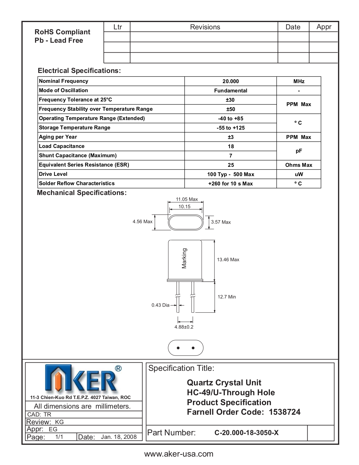 Datasheet C-20.000-18-3050-X Datasheet (AKER) - ManualMachine.com