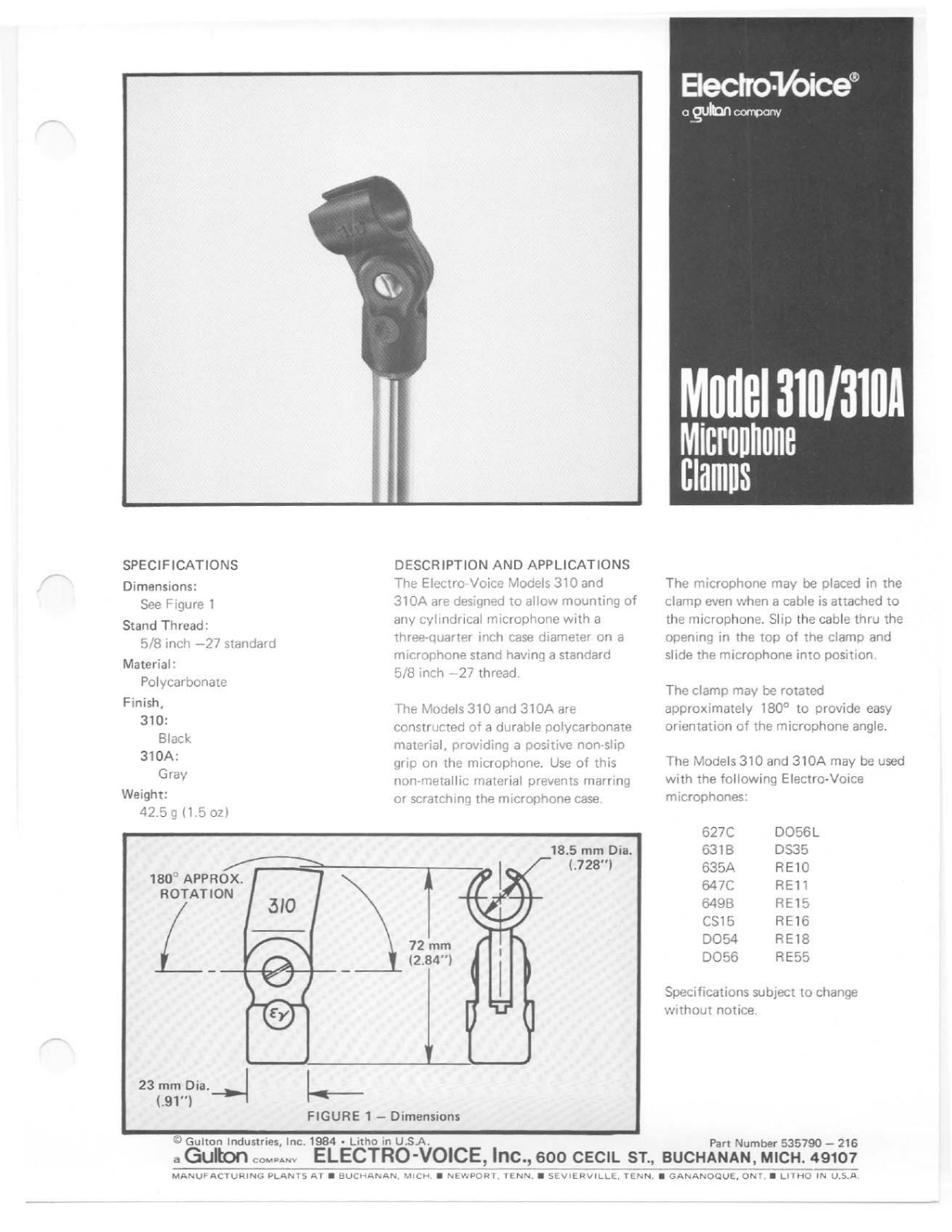 Electro-voice 310A, 310 DATASHEET