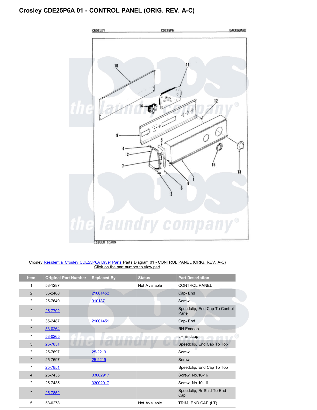 Crosley CDE25P6A Parts Diagram