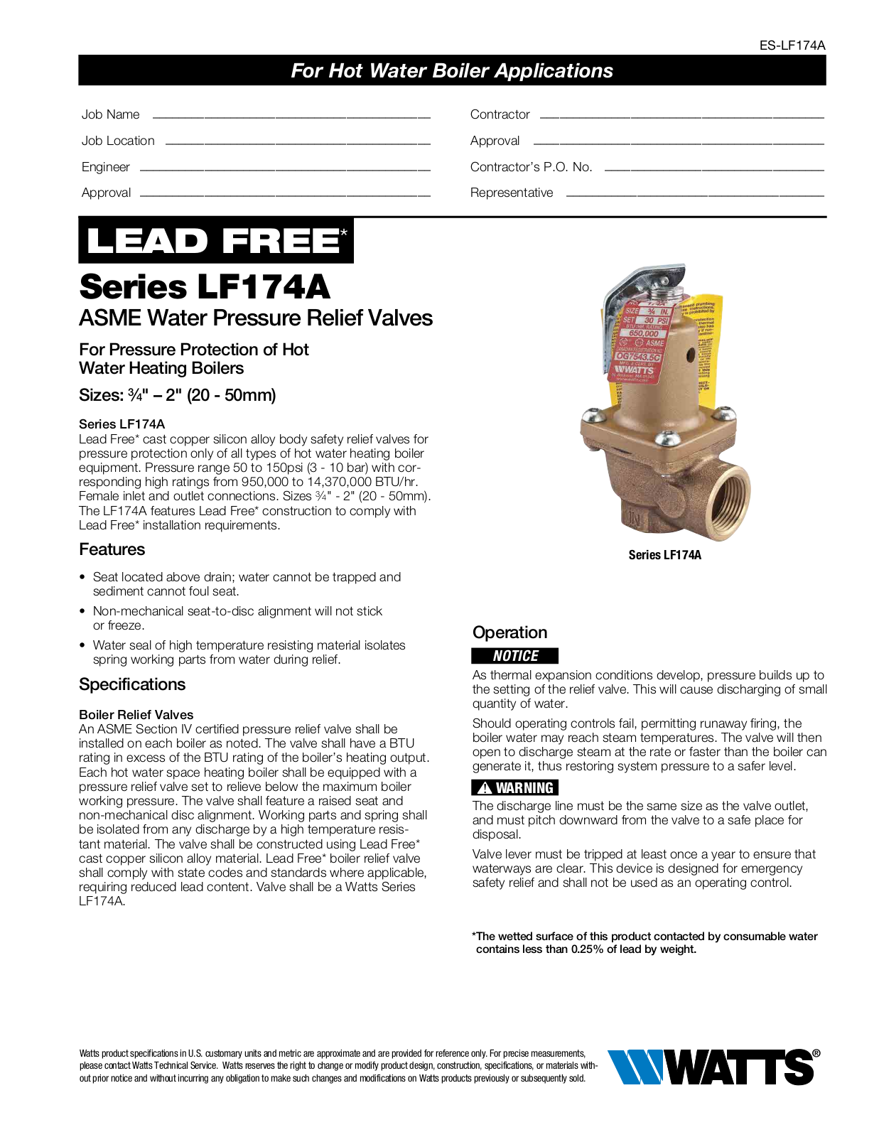 Watts LF174A User Manual