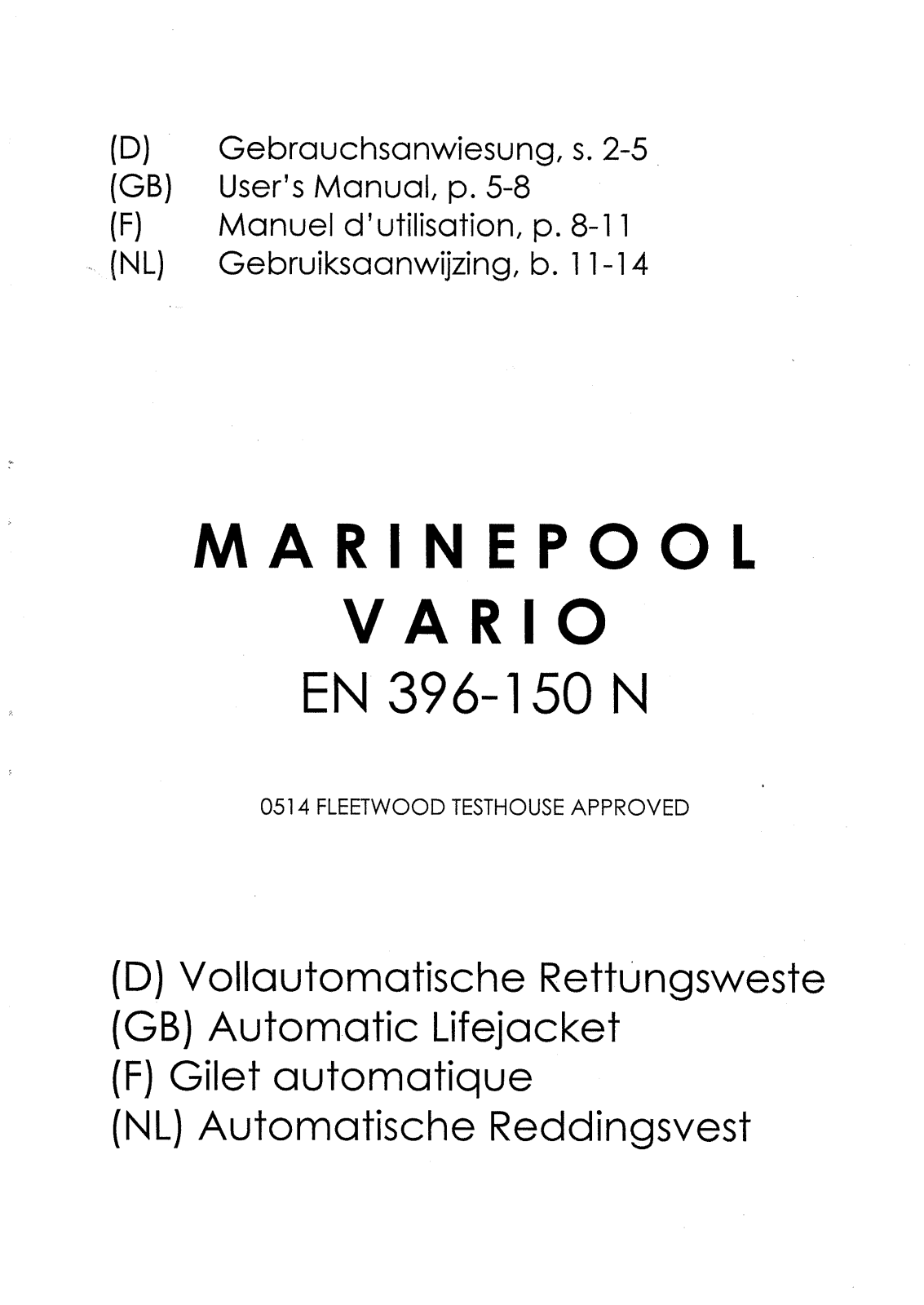 MARINEPOOL VARIO EN 150N, VARIO EN 396 User Manual