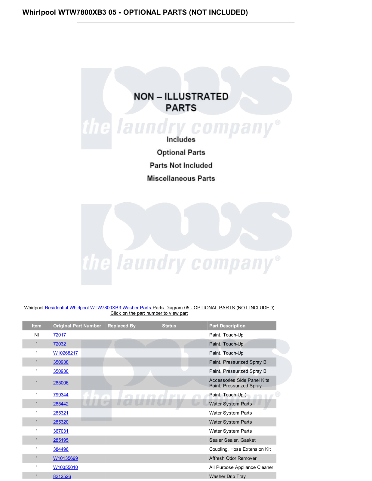 Whirlpool WTW7800XB3 Parts Diagram