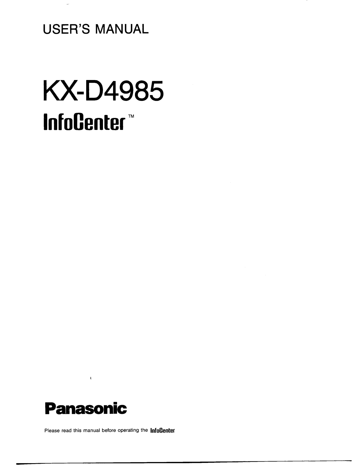 Panasonic kx-d4985 Operation Manual