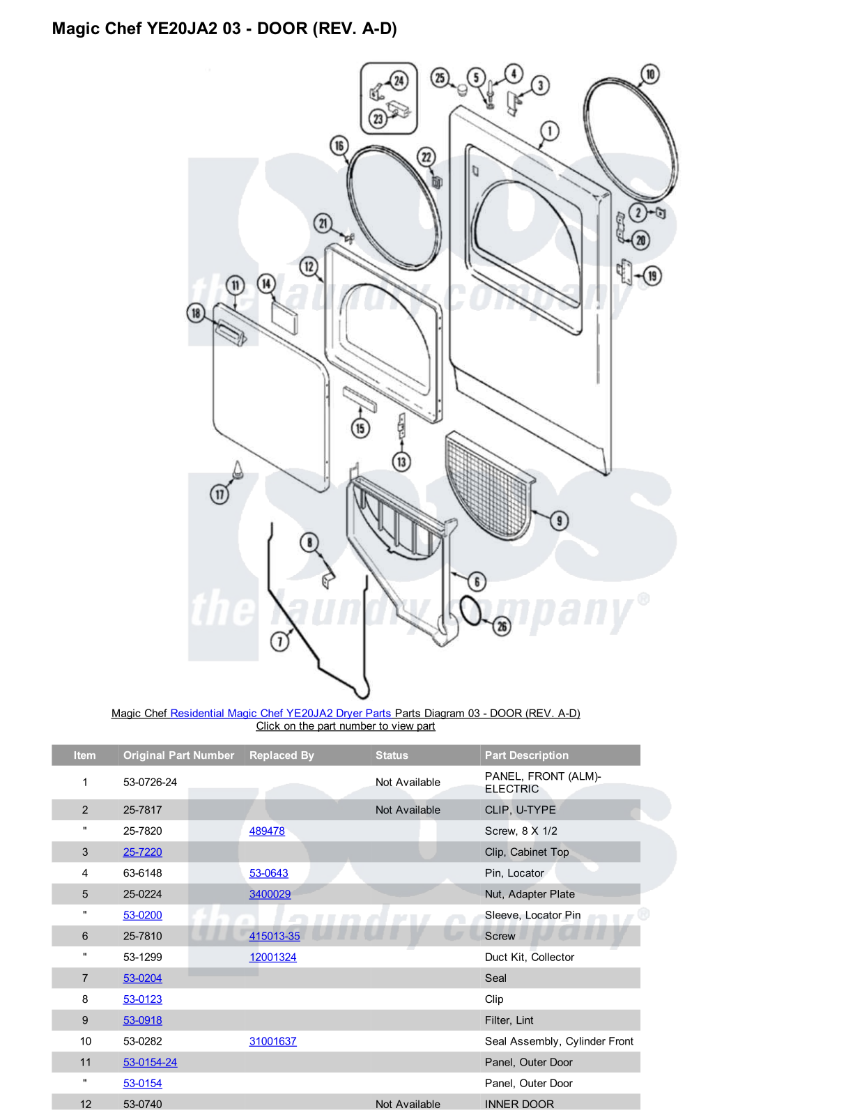 Magic Chef YE20JA2 Parts Diagram