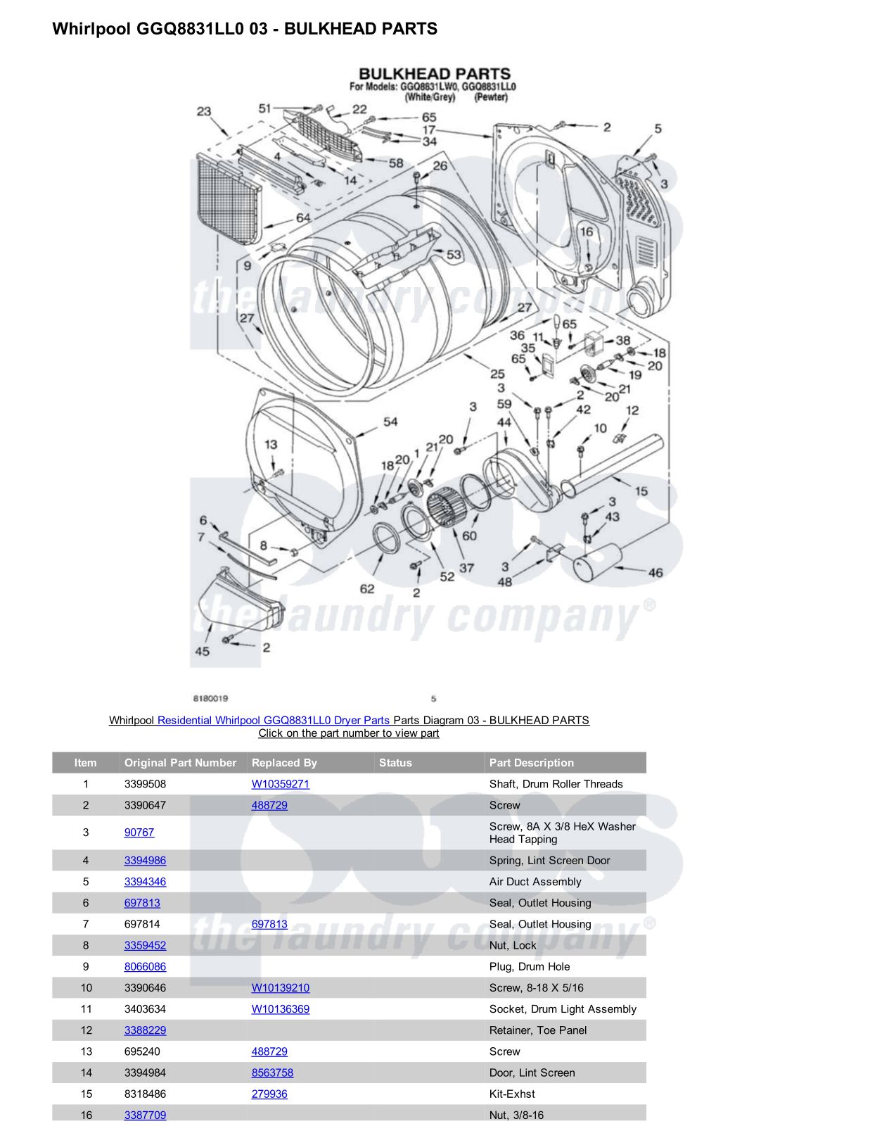 Whirlpool GGQ8831LL0 Parts Diagram