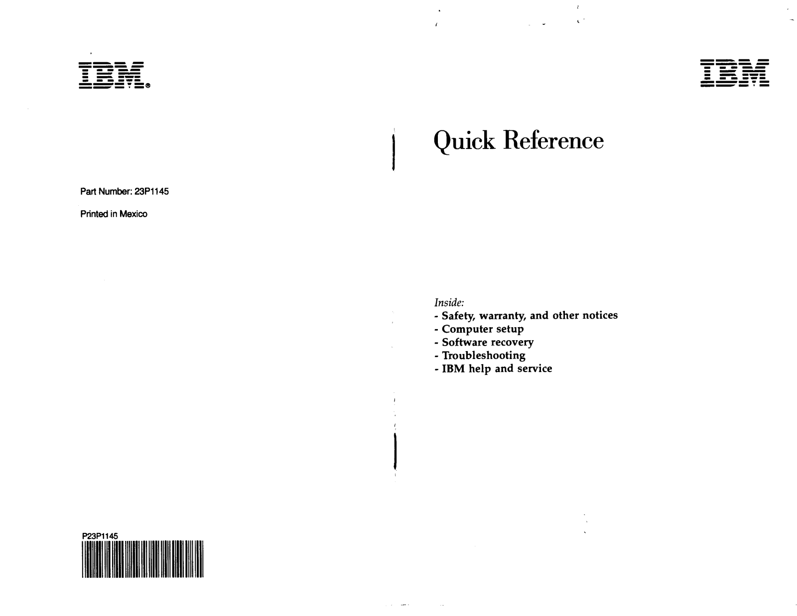 IBM 228350U Quick Reference Manual