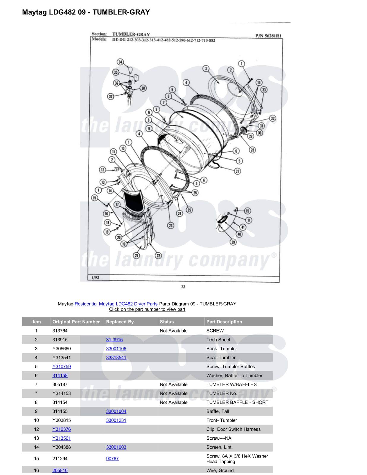 Maytag LDG482 Parts Diagram