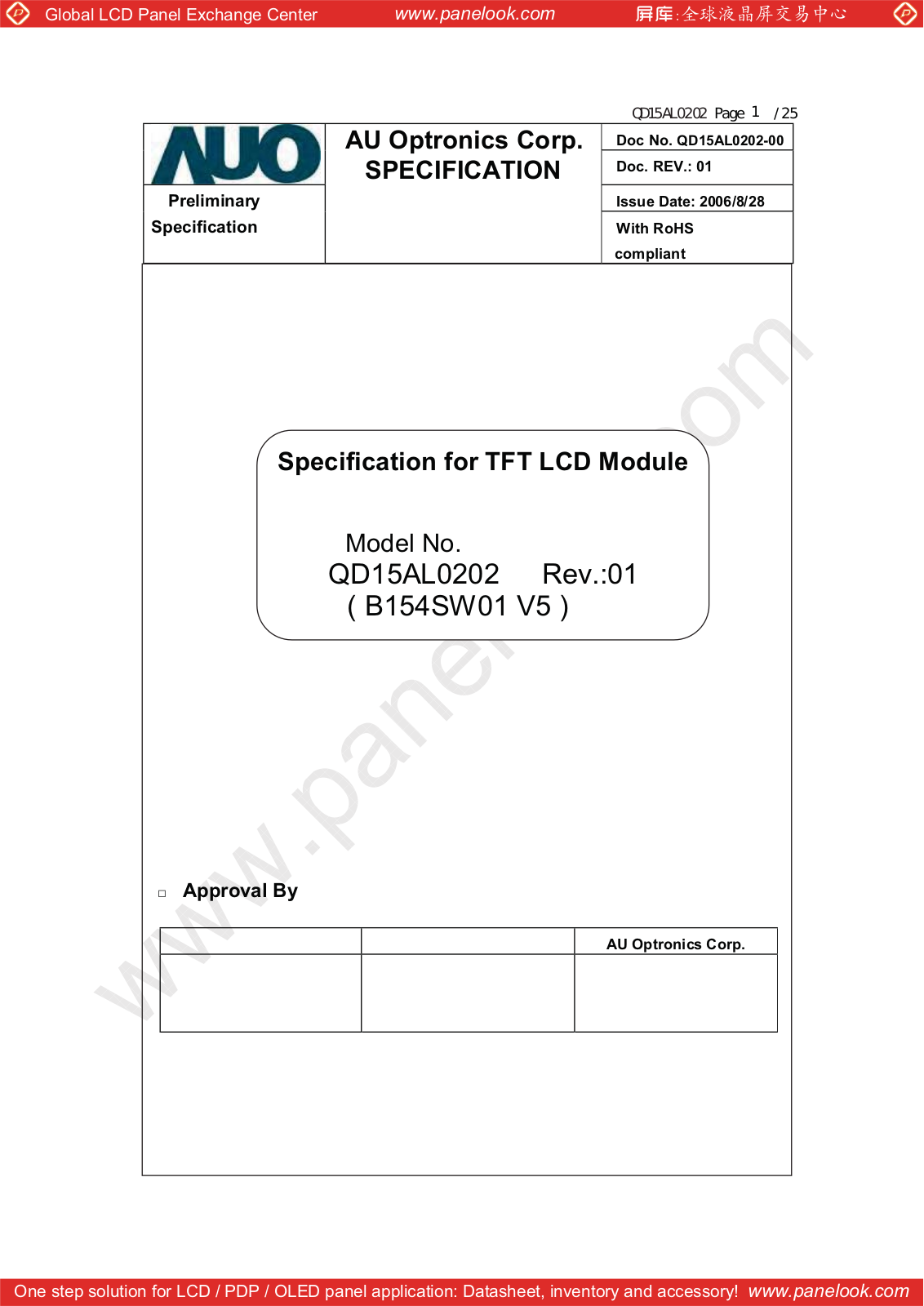 QDI QD15AL02, B154SW01 V5 Specification