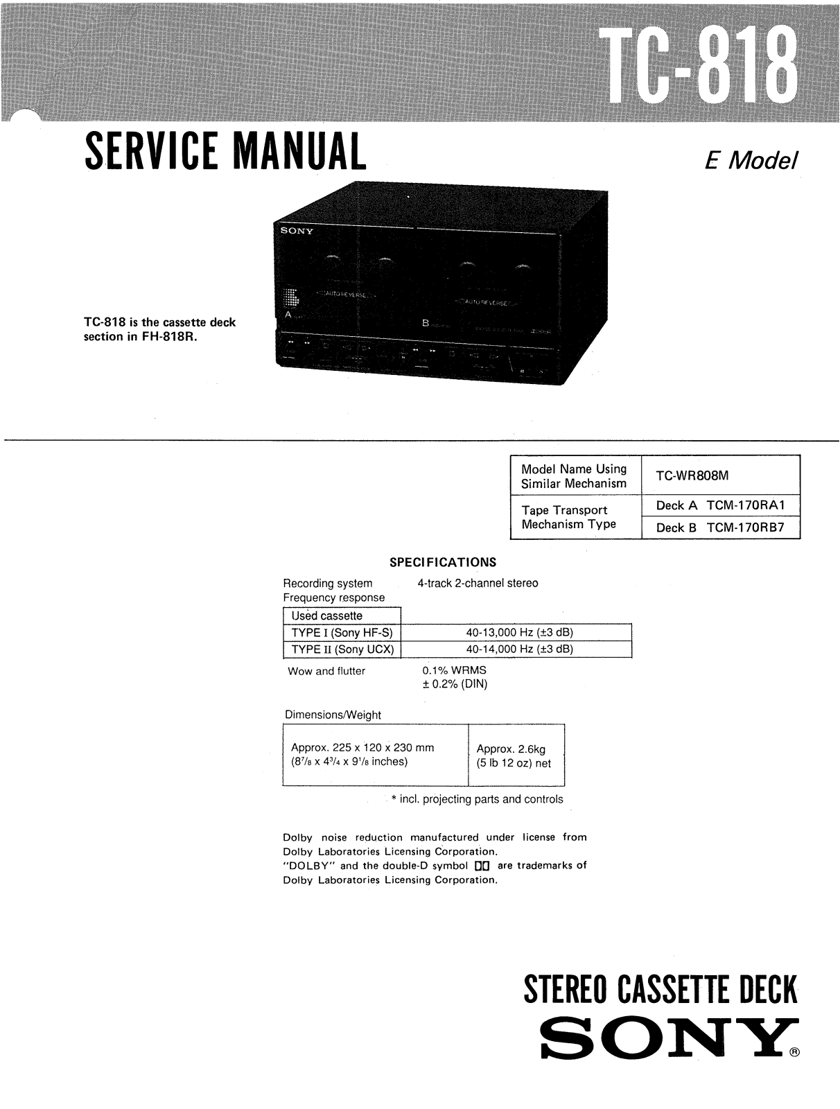 Sony TC-818 Service manual