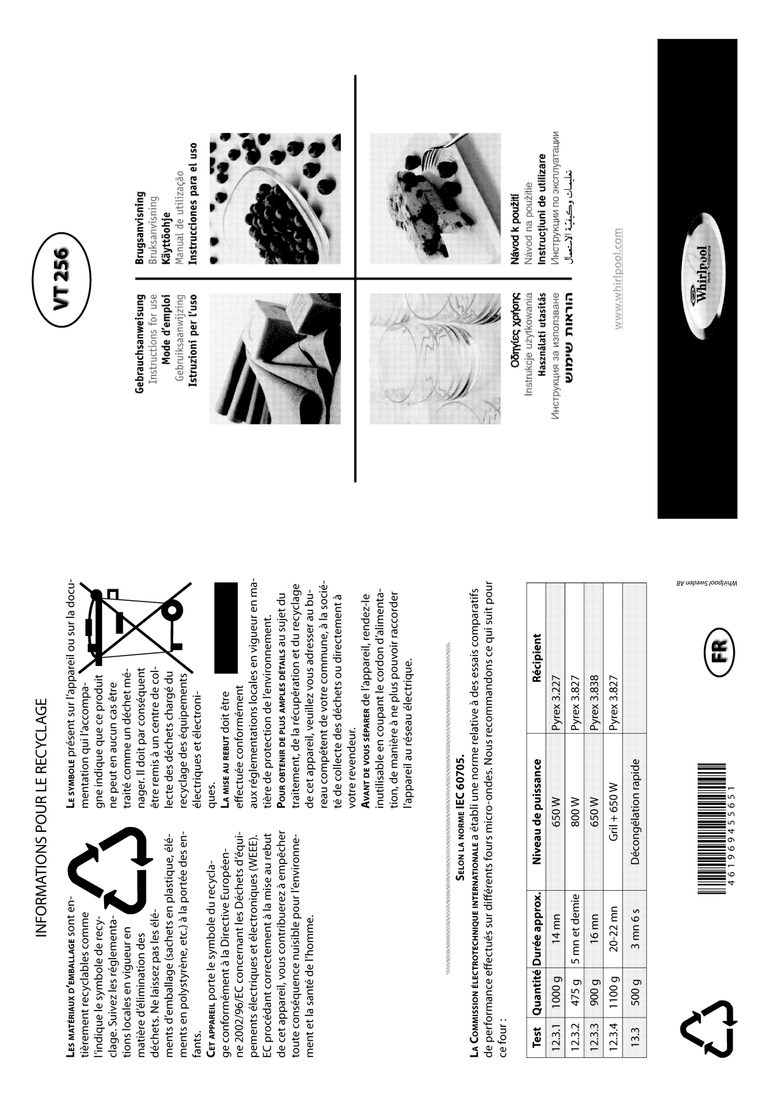 WHIRLPOOL VT256 User Manual