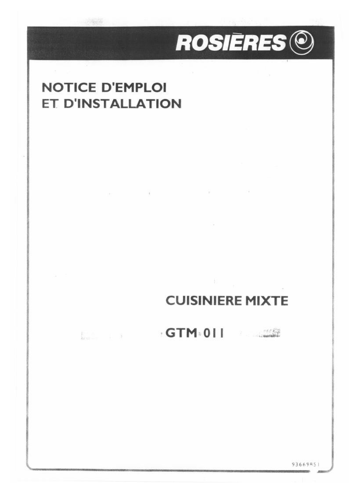 ROSIERES GTM 011 User Manual