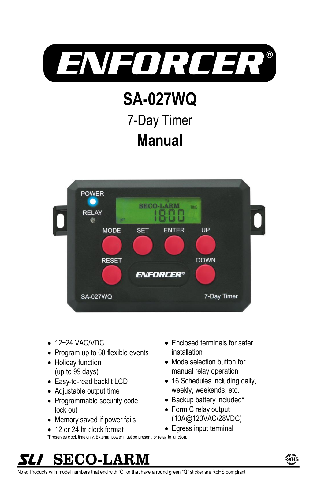 Seco-Larm SA-027WQ User Manual