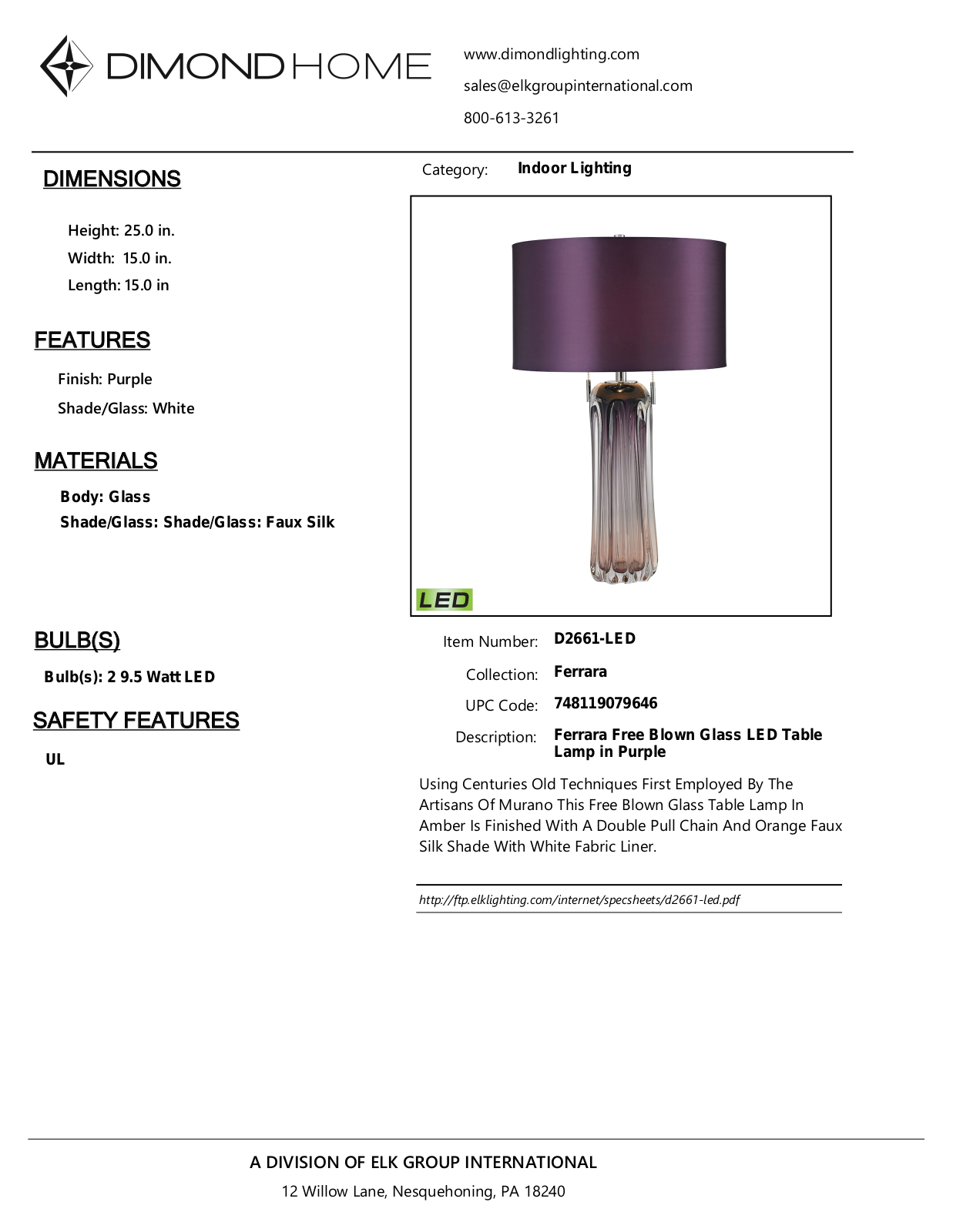 ELK Home D2661LED User Manual