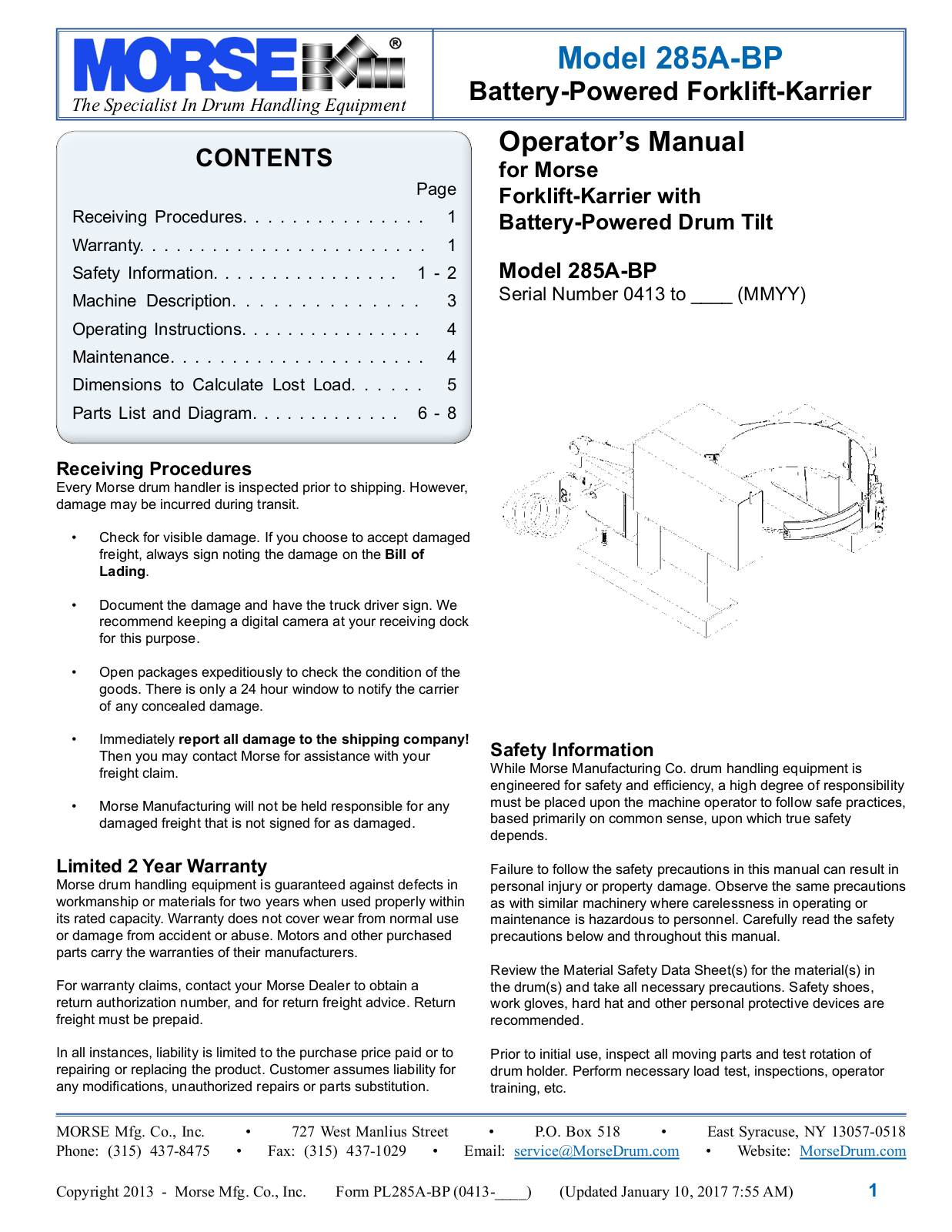 Morse 285A-BP User Manual