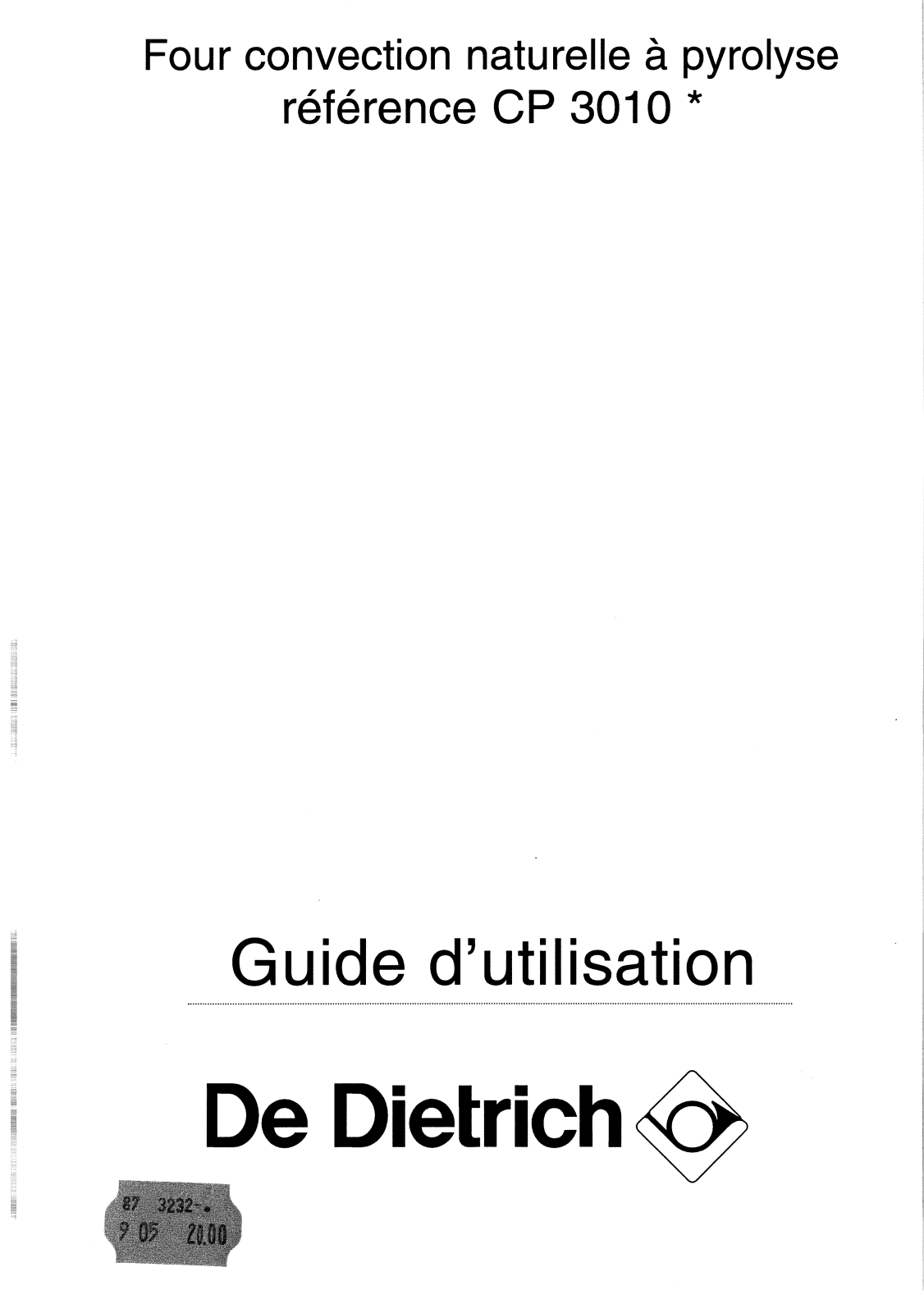 De dietrich CP3010 User Manual