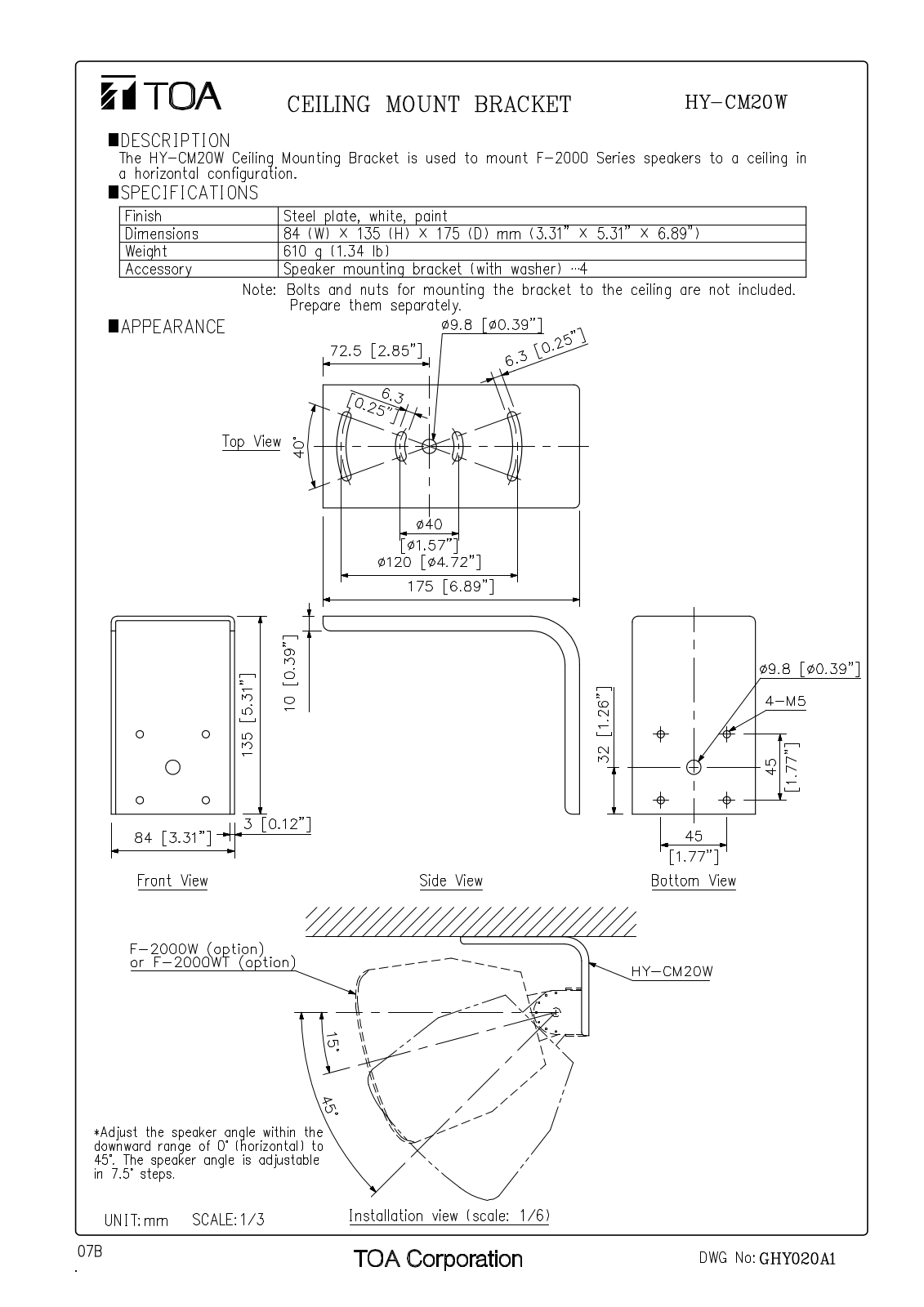 TOA HY-CM20W User Manual