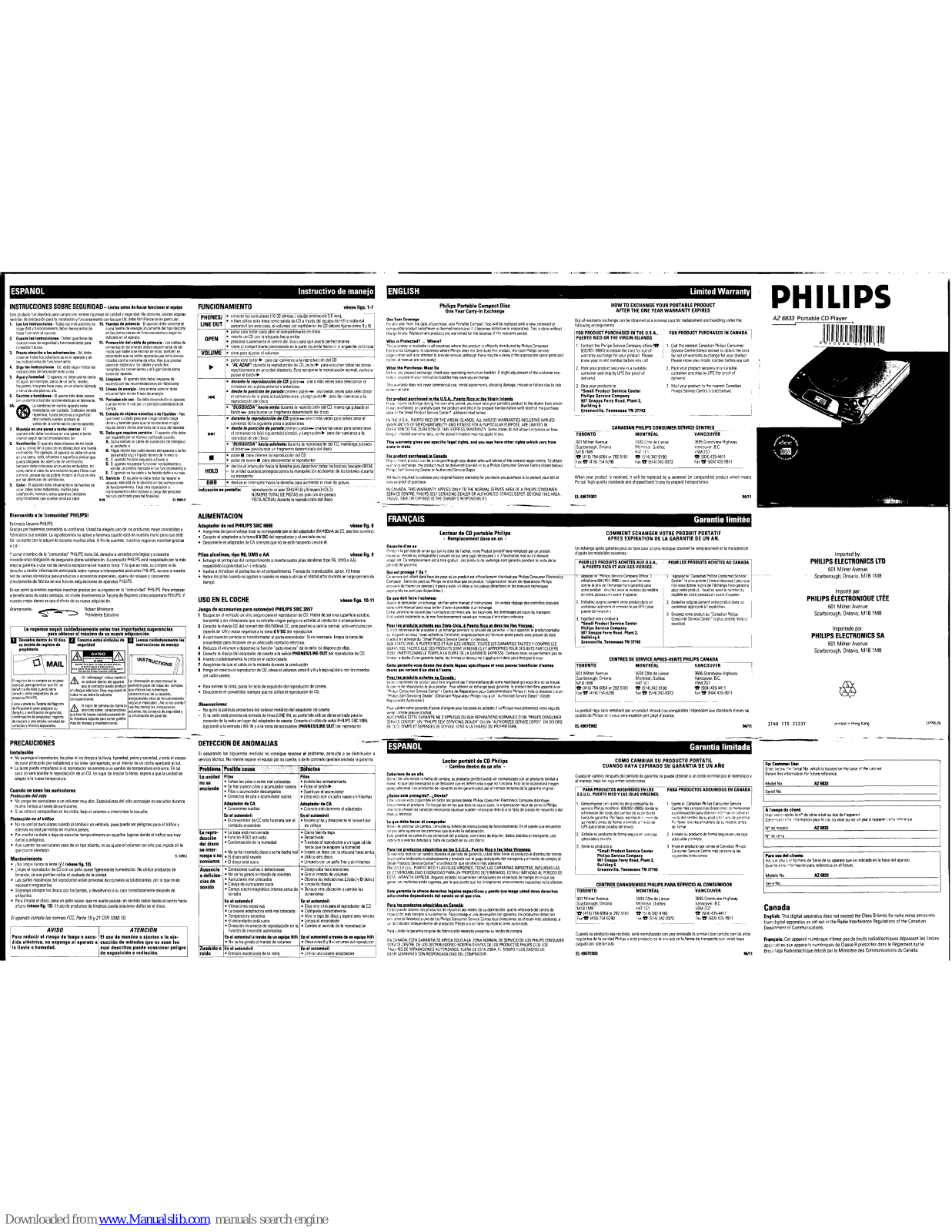 Philips AZ6833 - Cd Portable User Manual