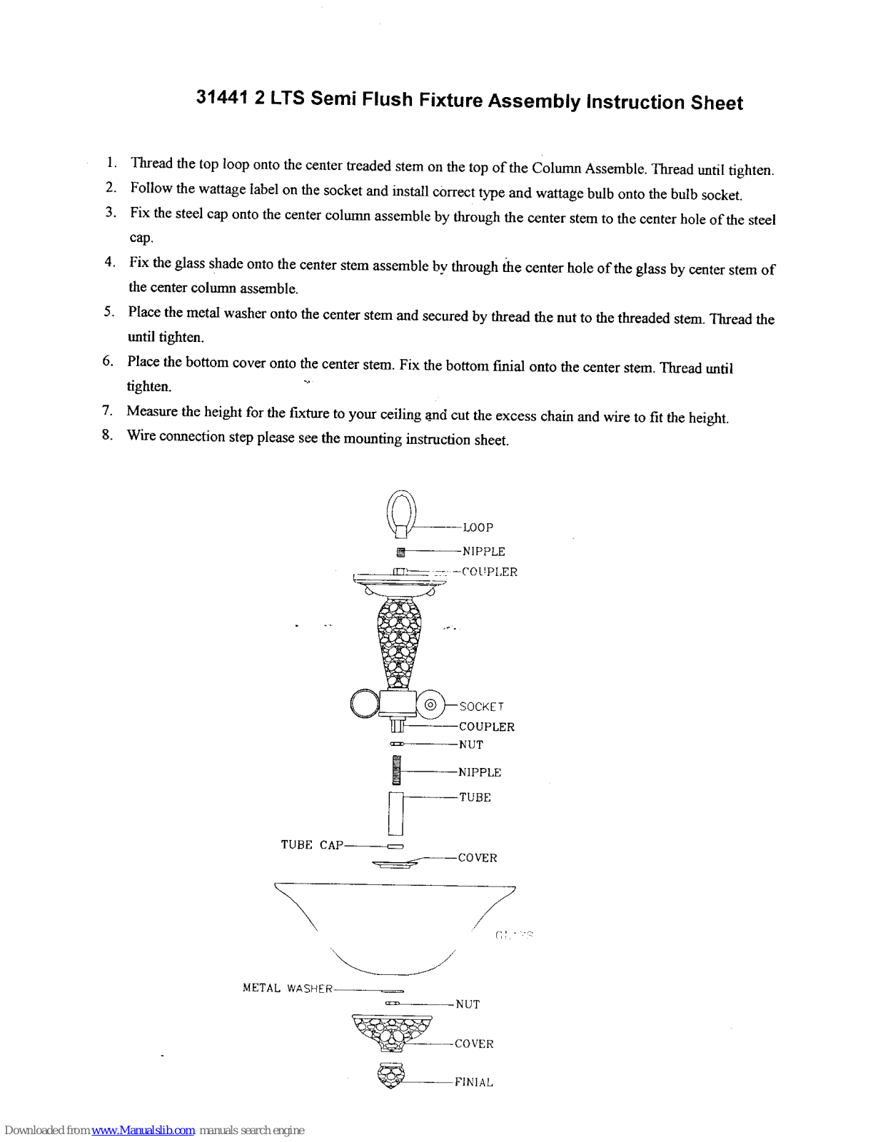 Triarch Semi Flush Fixture 31441 2LTS, 31441 Assembly Instruction Sheet