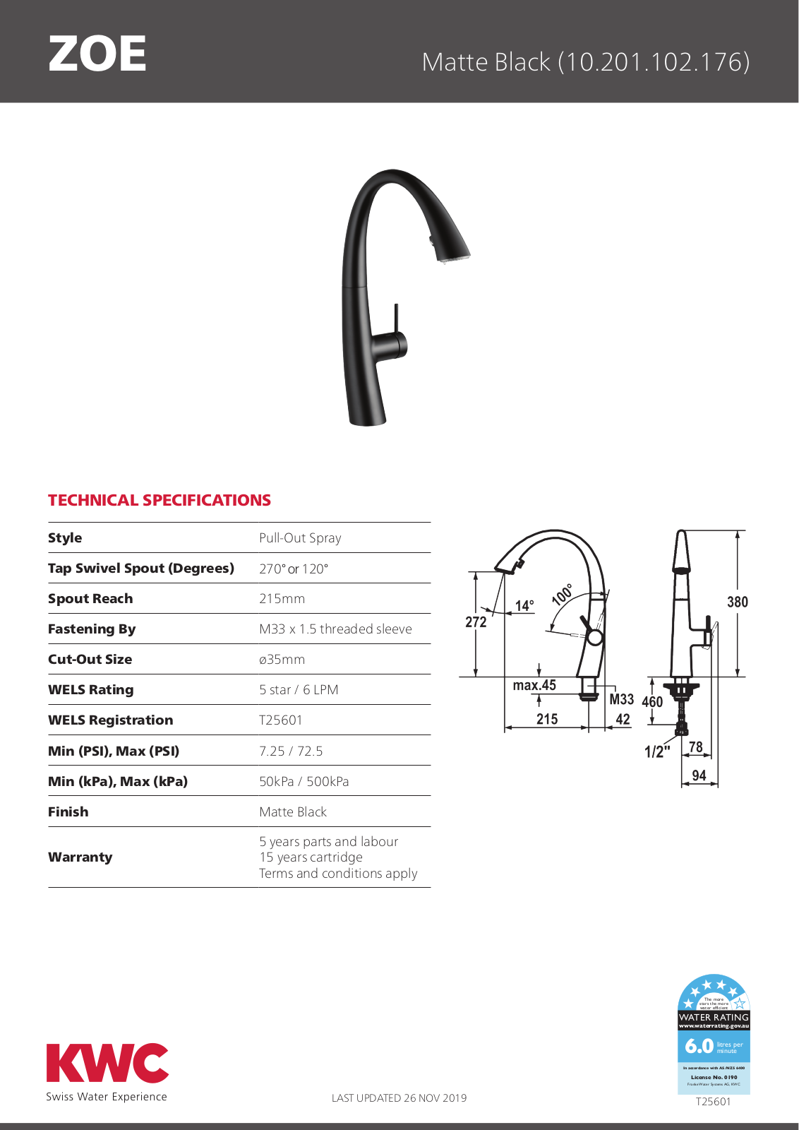 KWC 10201102176 Specifications Sheet