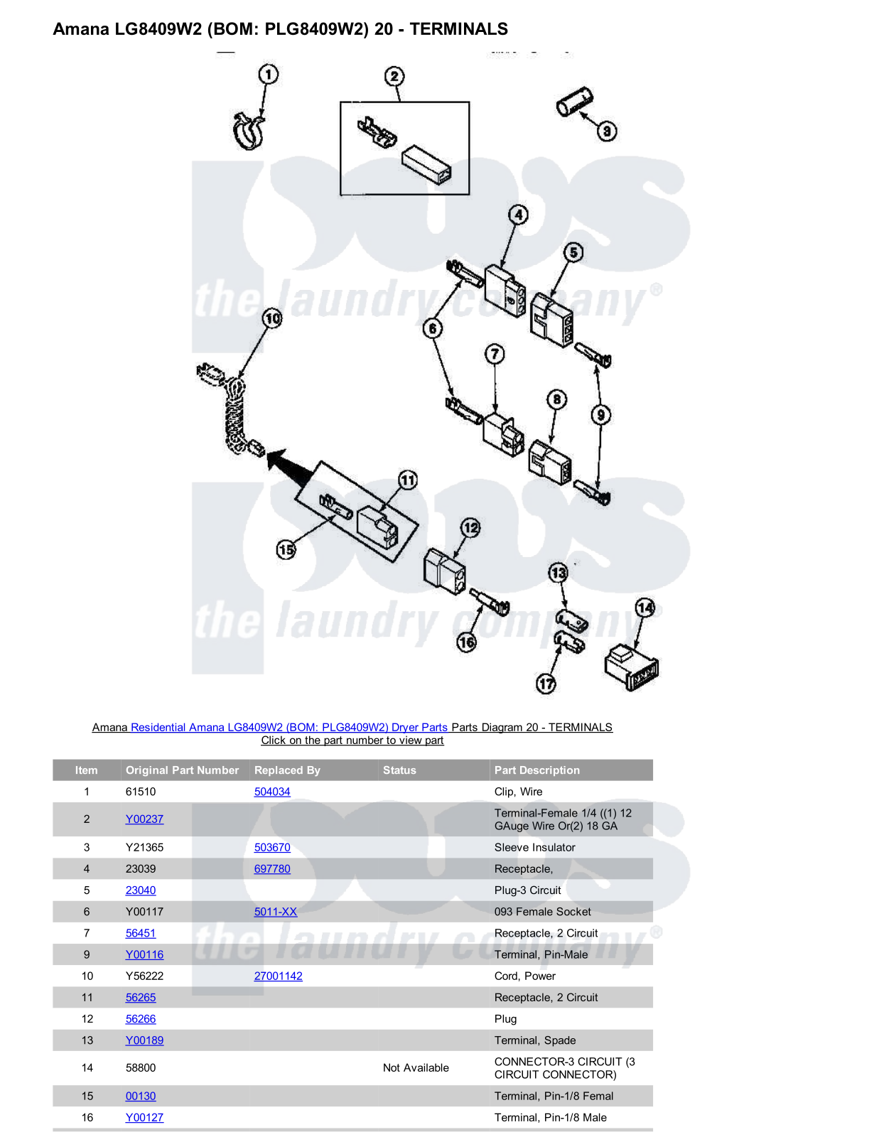 Amana LG8409W2 Parts Diagram