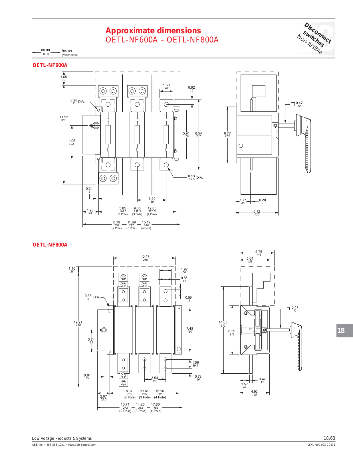 ABB Non-Fusible Disconnect switches Dimensional Sheet