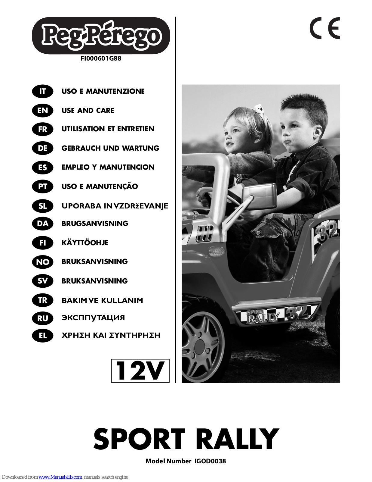 Peg-Perego SPORT RALLY IGOD0038, SPORT RALLY Use And Care Manual