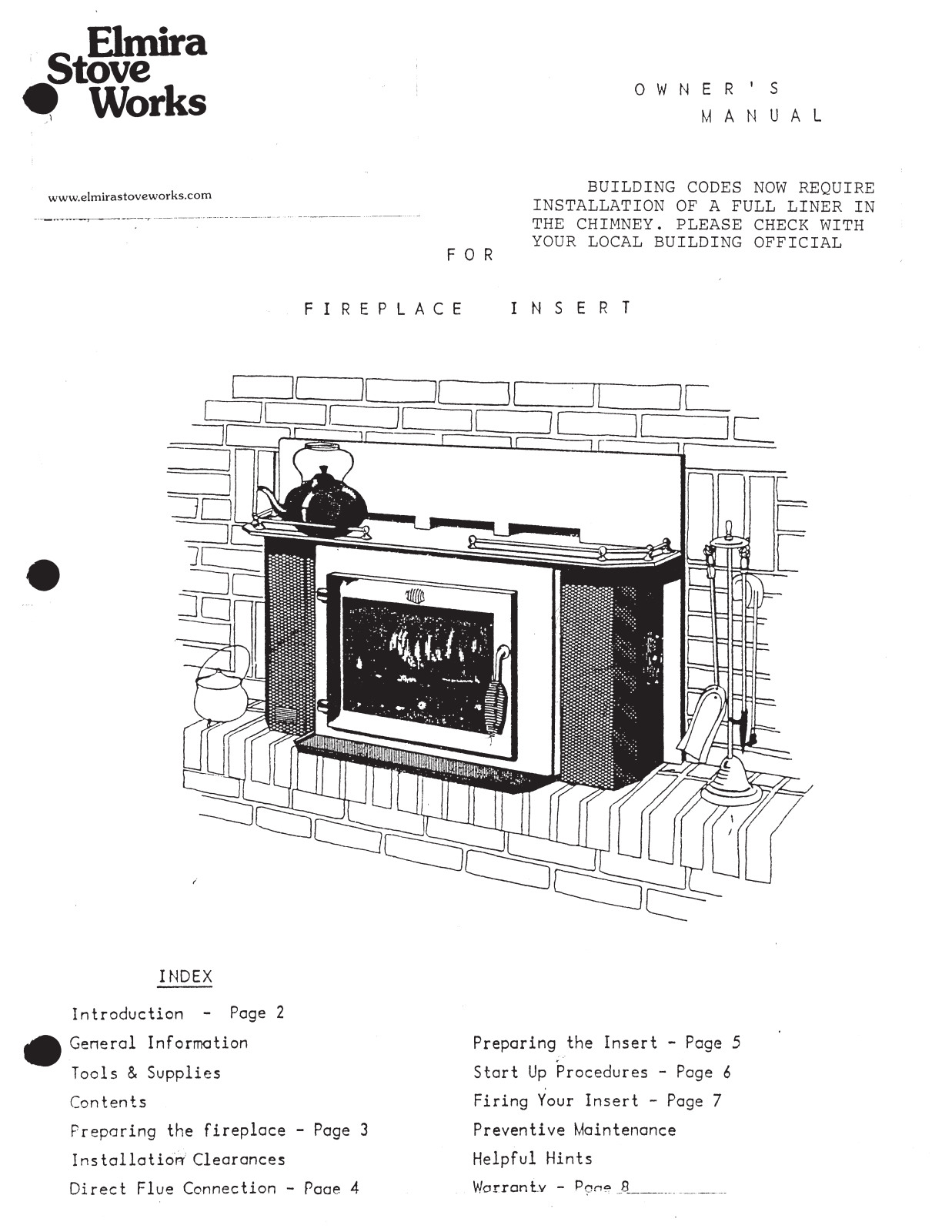 Elmira Stove Works WH-046654, WH-086659 Owner's Manual