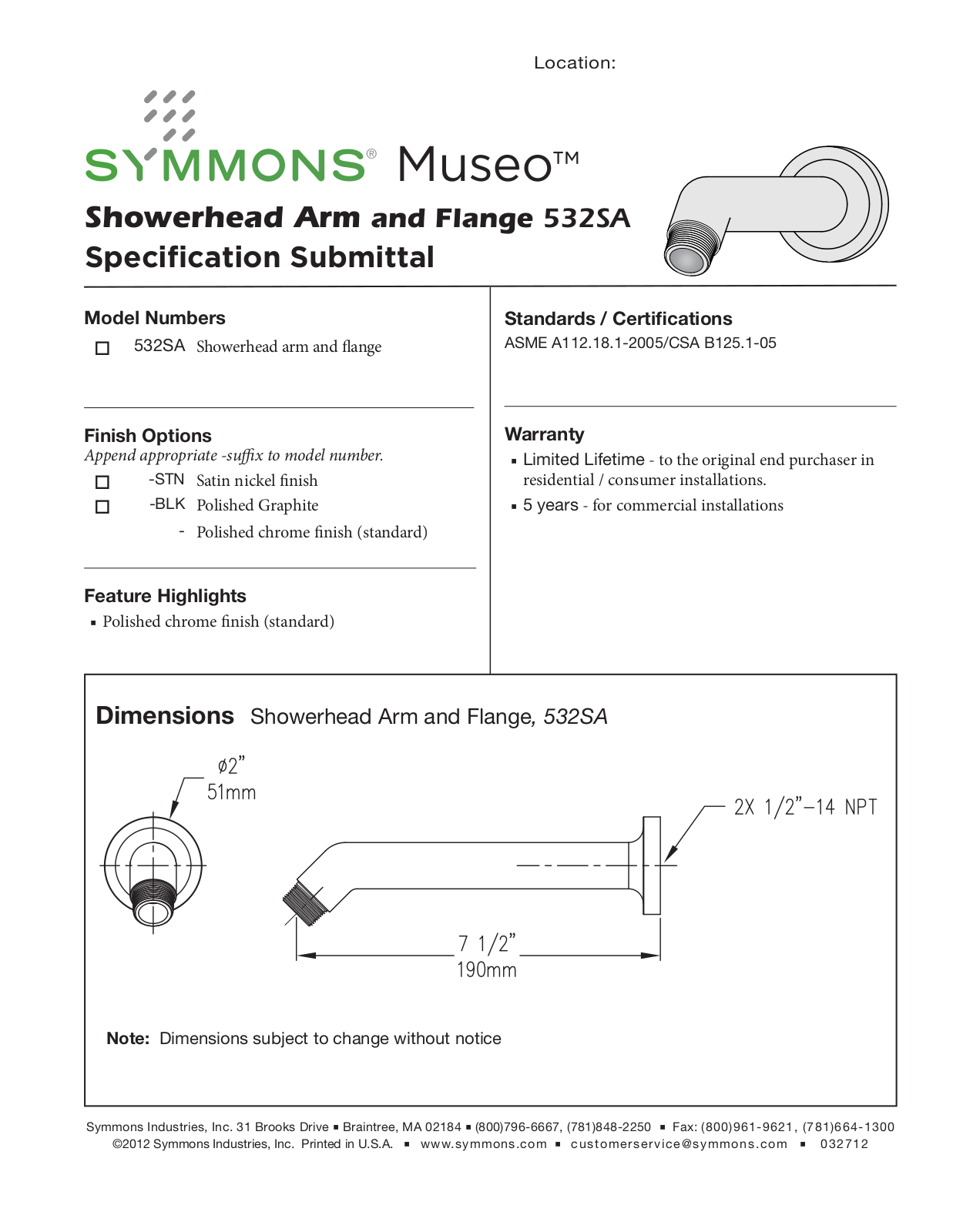 Symmons 532SA User Manual