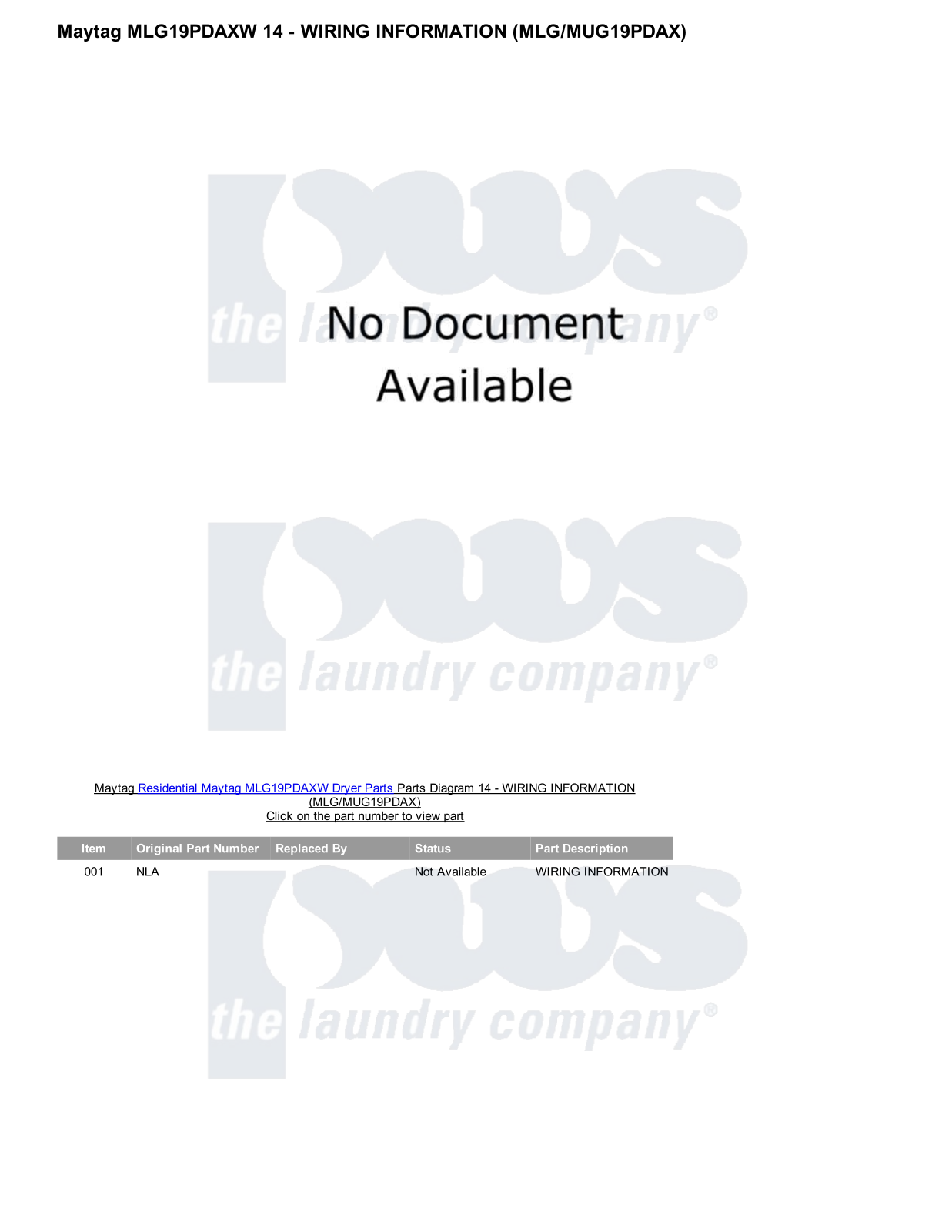 Maytag MLG19PDAXW Parts Diagram