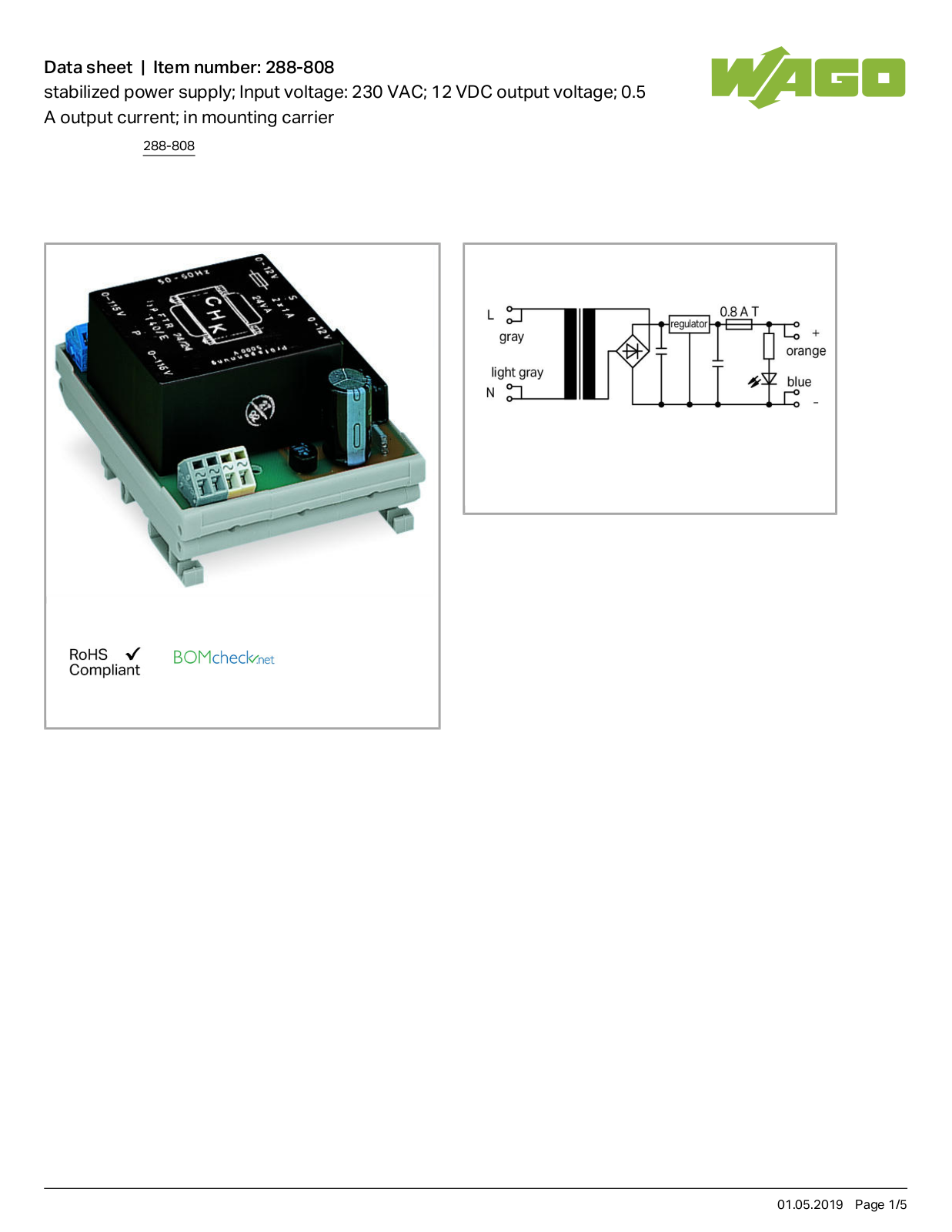 Wago 288-808 Data Sheet