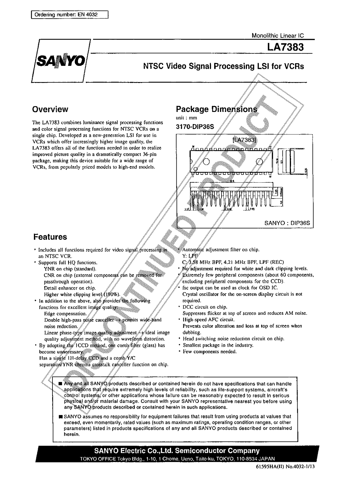 Sanyo LA7383 Specifications